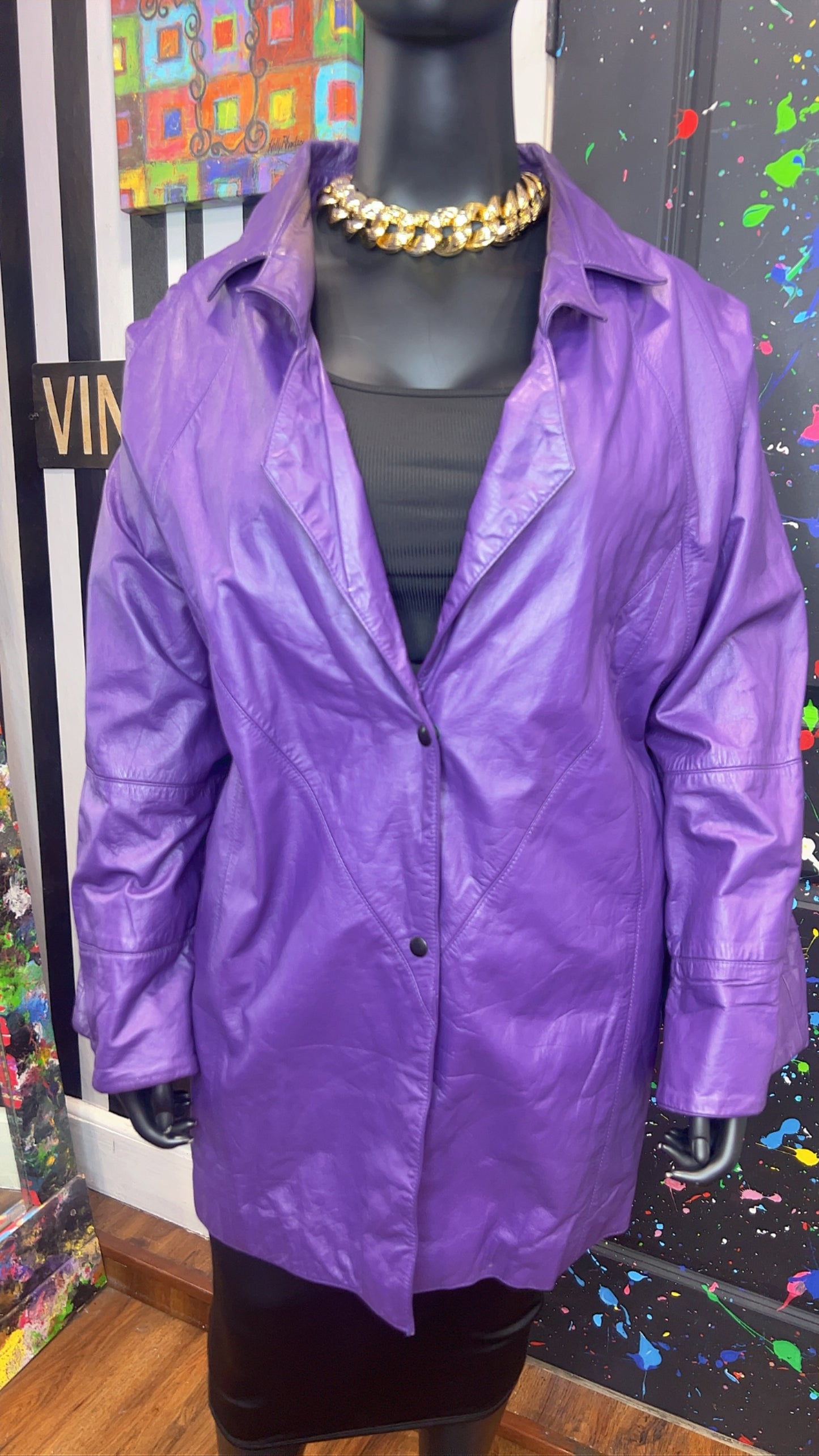 Vintage Genuine Leather Purple Coat (24)