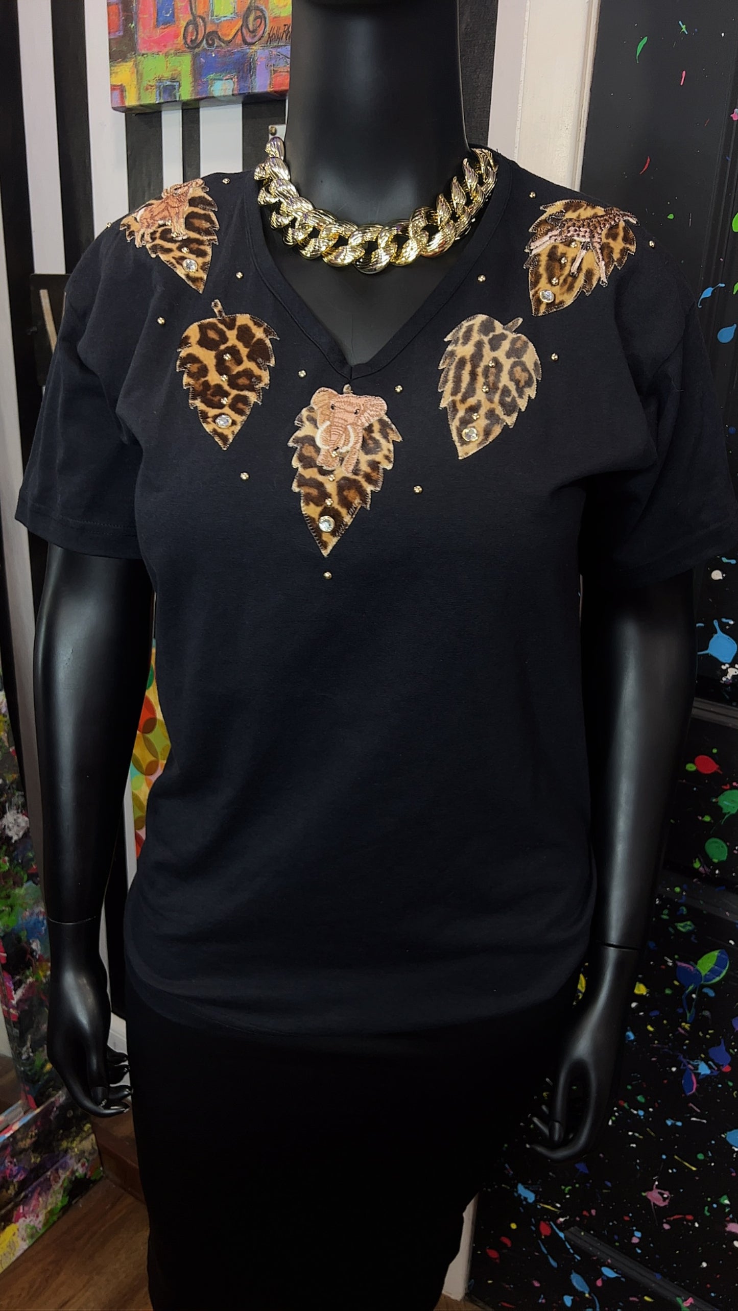 Vintage Black T-Shirt w/ Animal Print Accents (14)