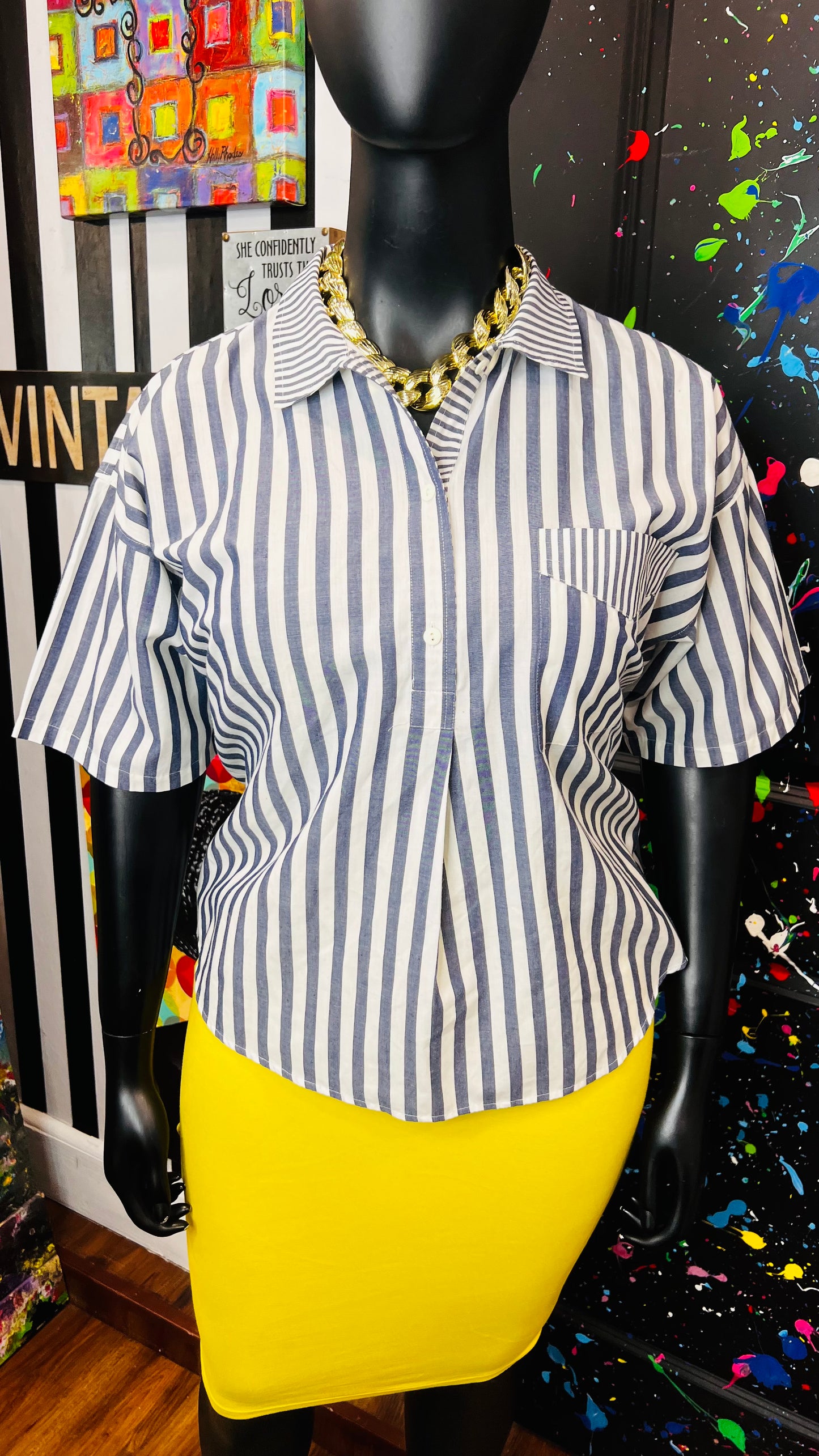 Vintage Mixed Striped Blouse (16)