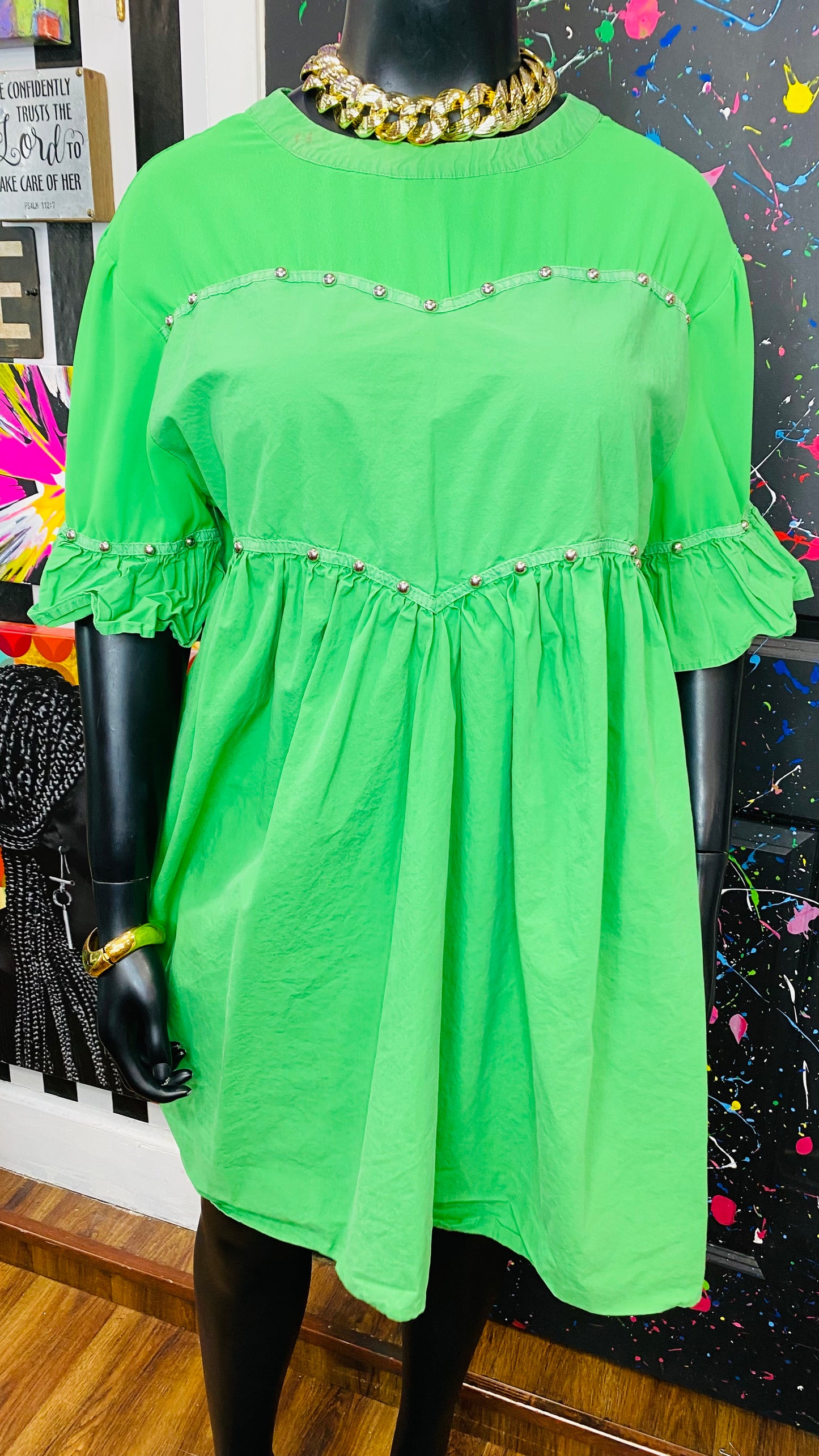 Slightly Distressed Green Studded Tunic (18)