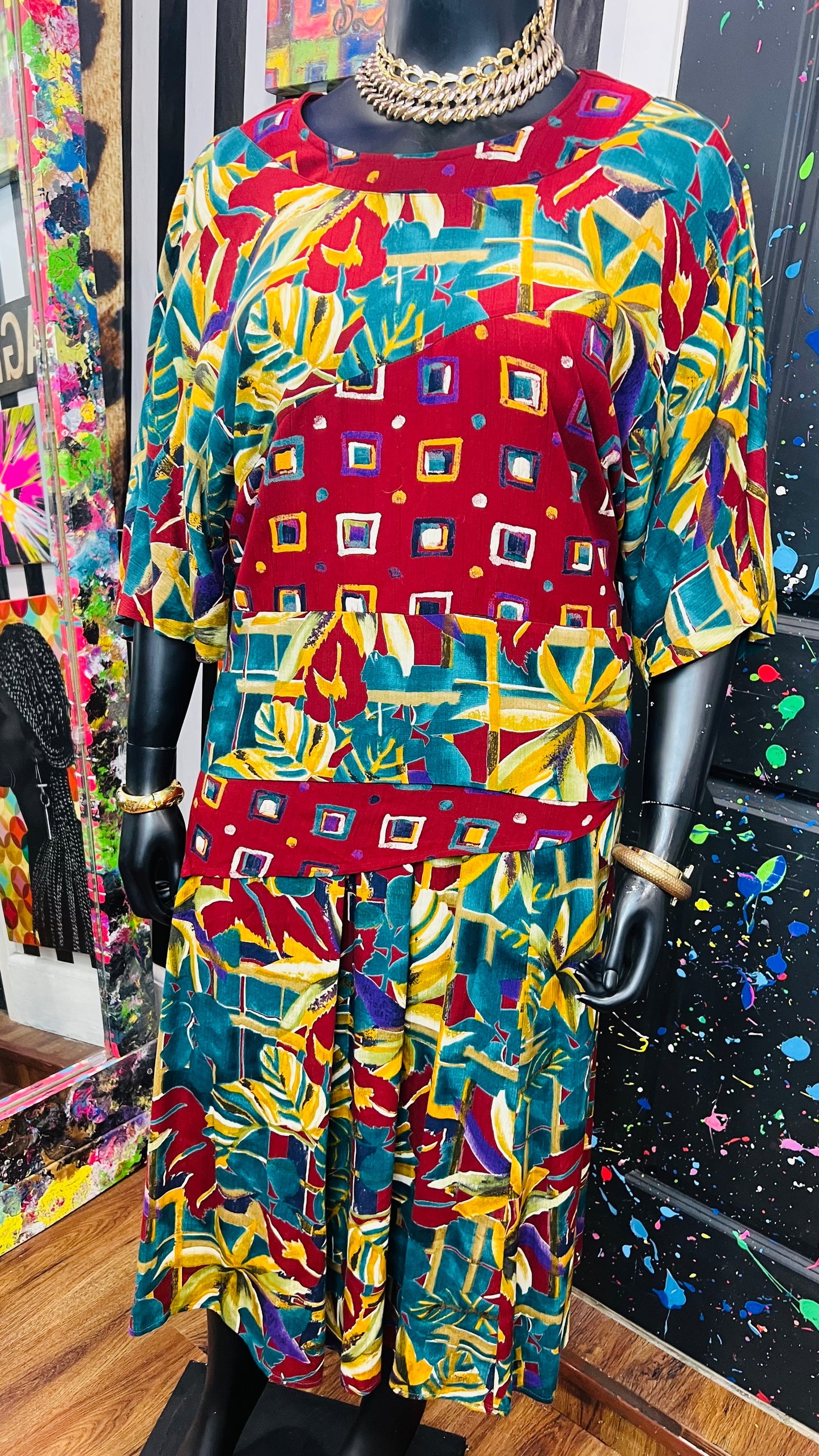 Vintage Rayon Abstract Skirt Set (18)