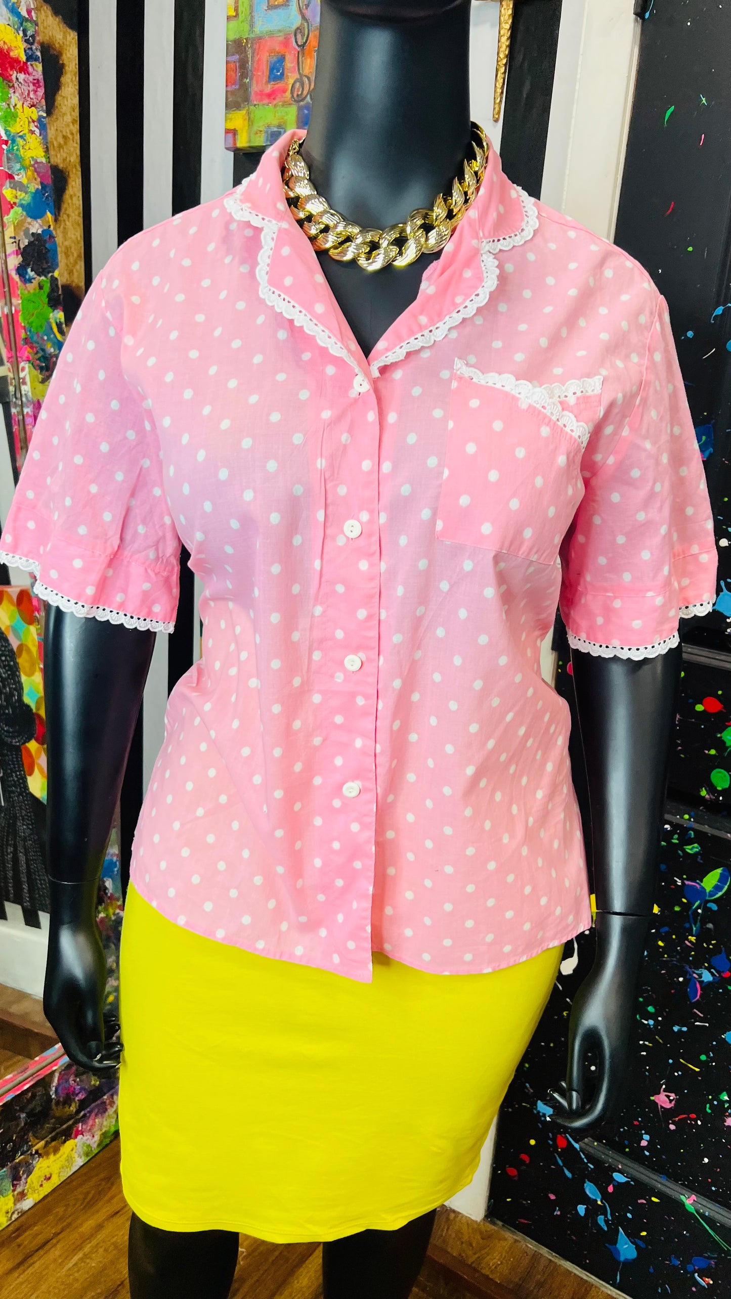 Vintage Lace & Polk Dot Blouse (18)