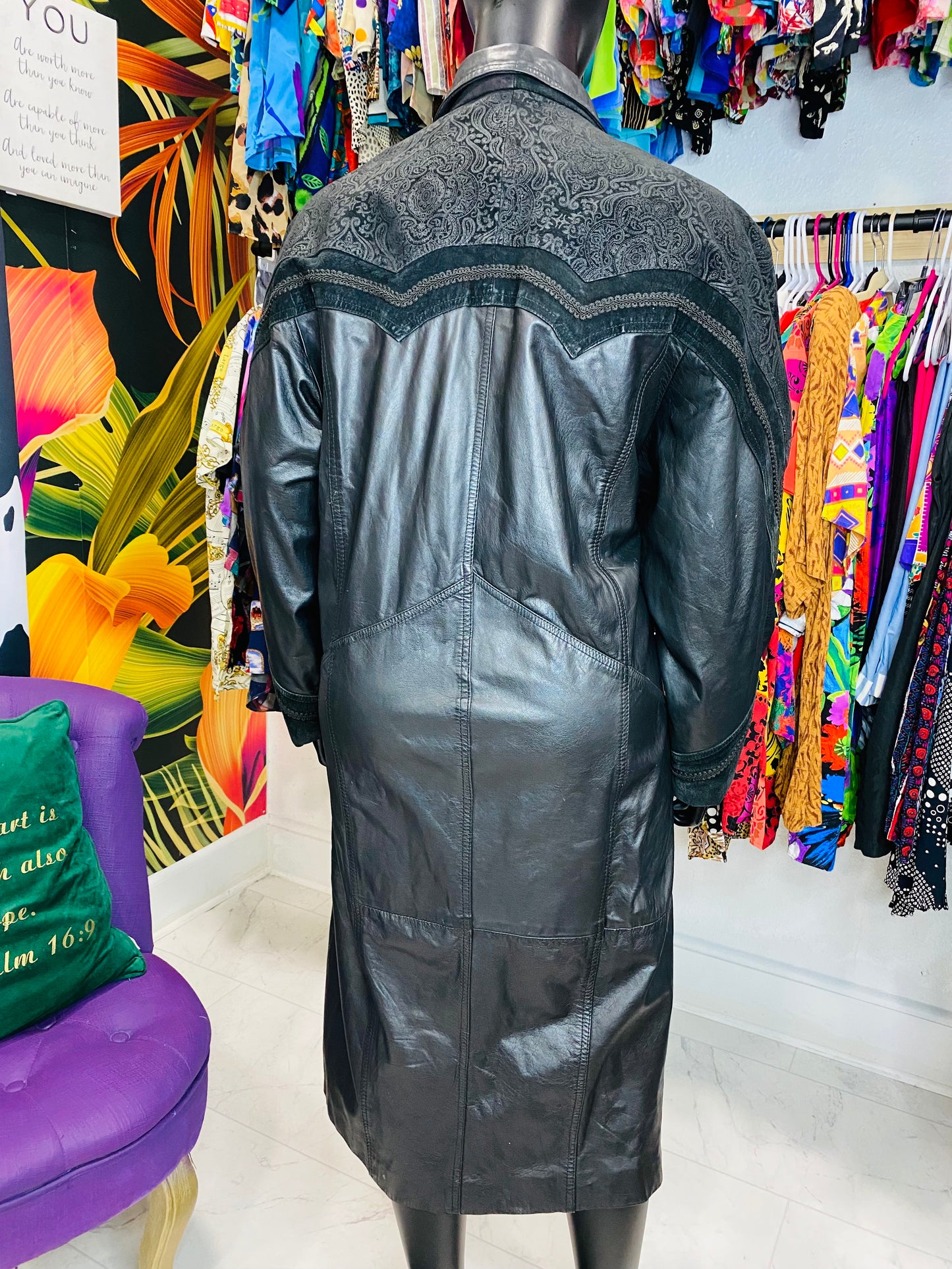 Vintage Black long leather Coat