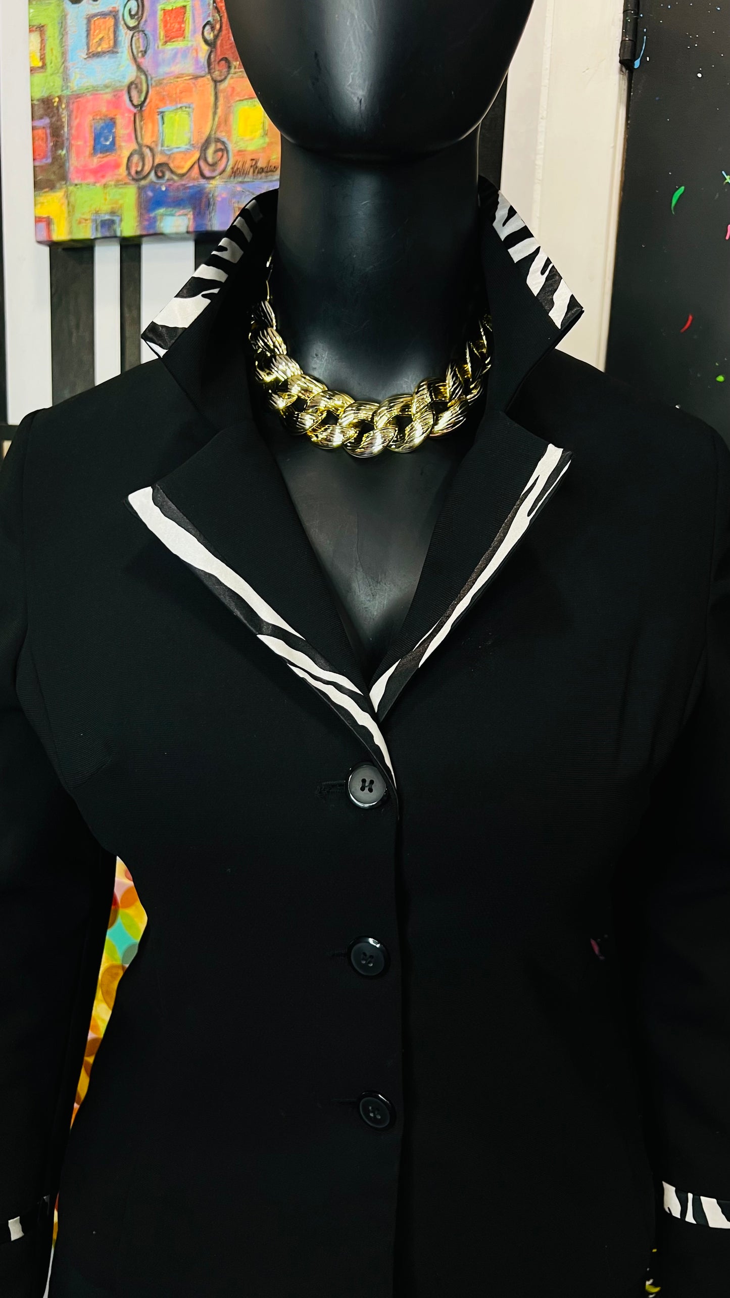 Vintage Black & Zebra Print Blazer (14)