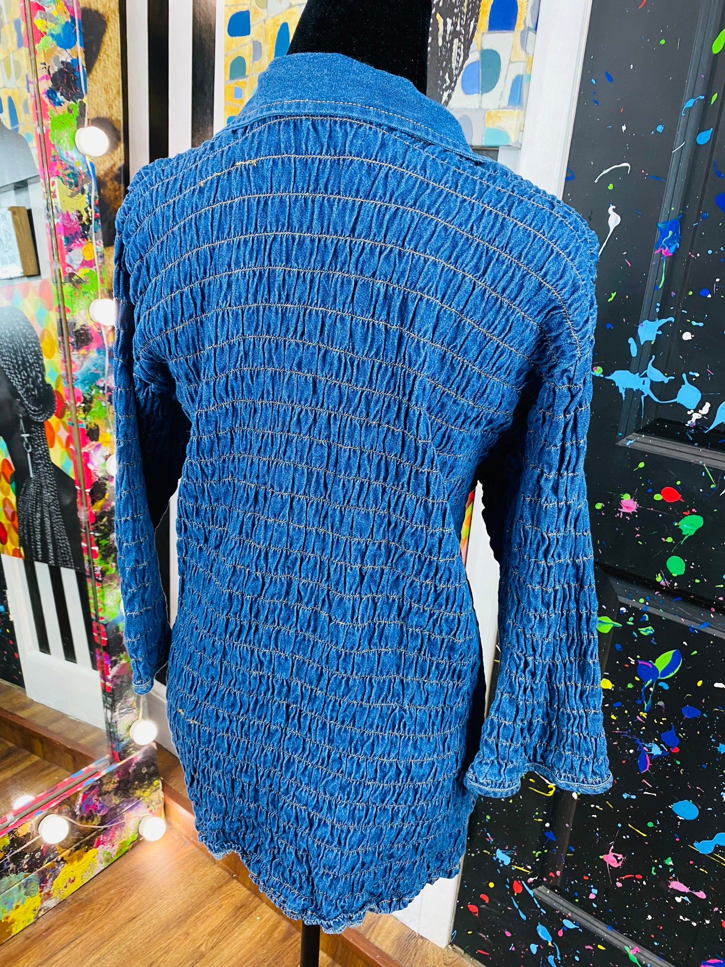 Vintage Denim Stretch Long Sleeve Blouse