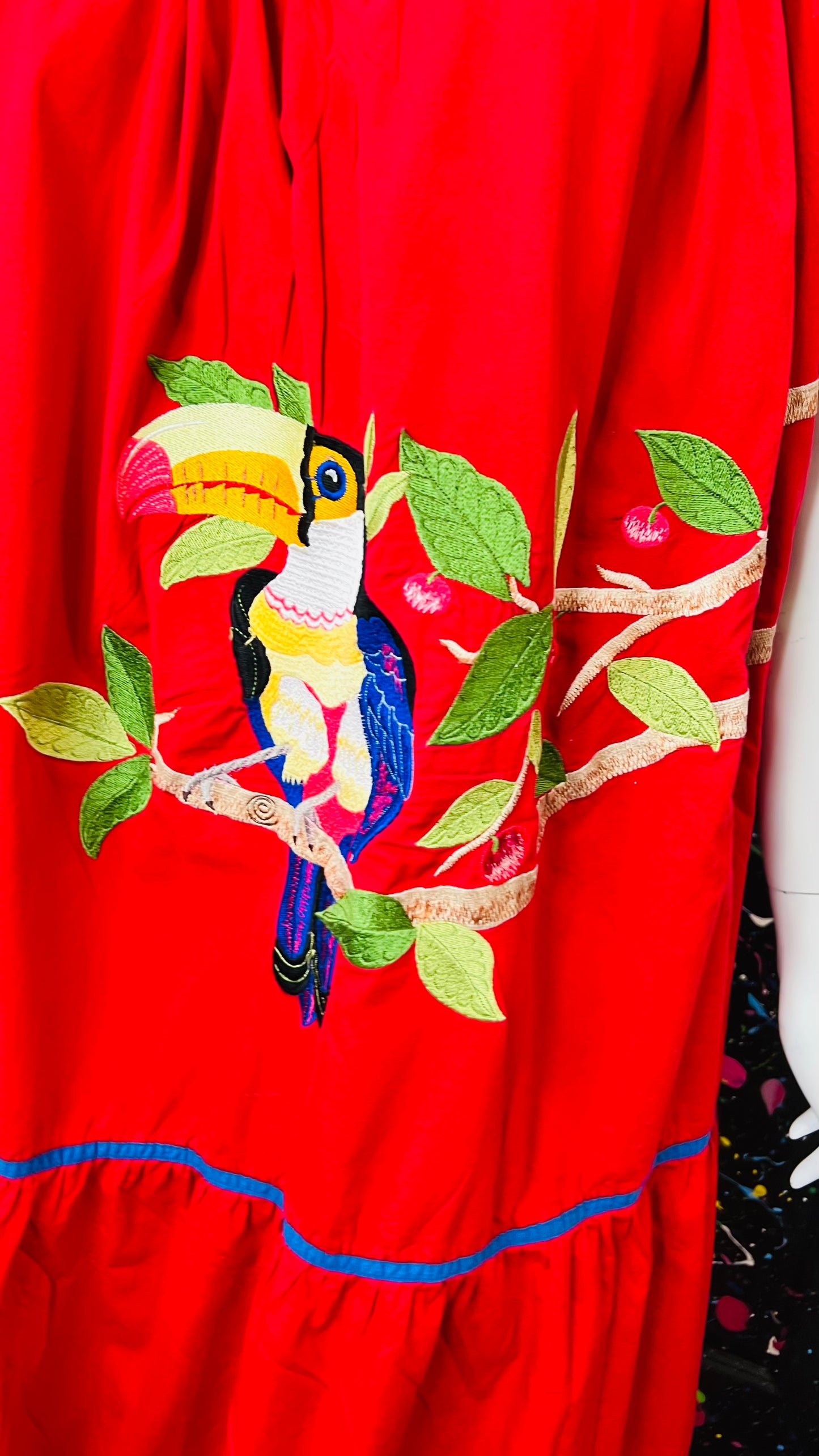 Vintage Cotton Red Parrot House Dress w/Pockets (22/24)