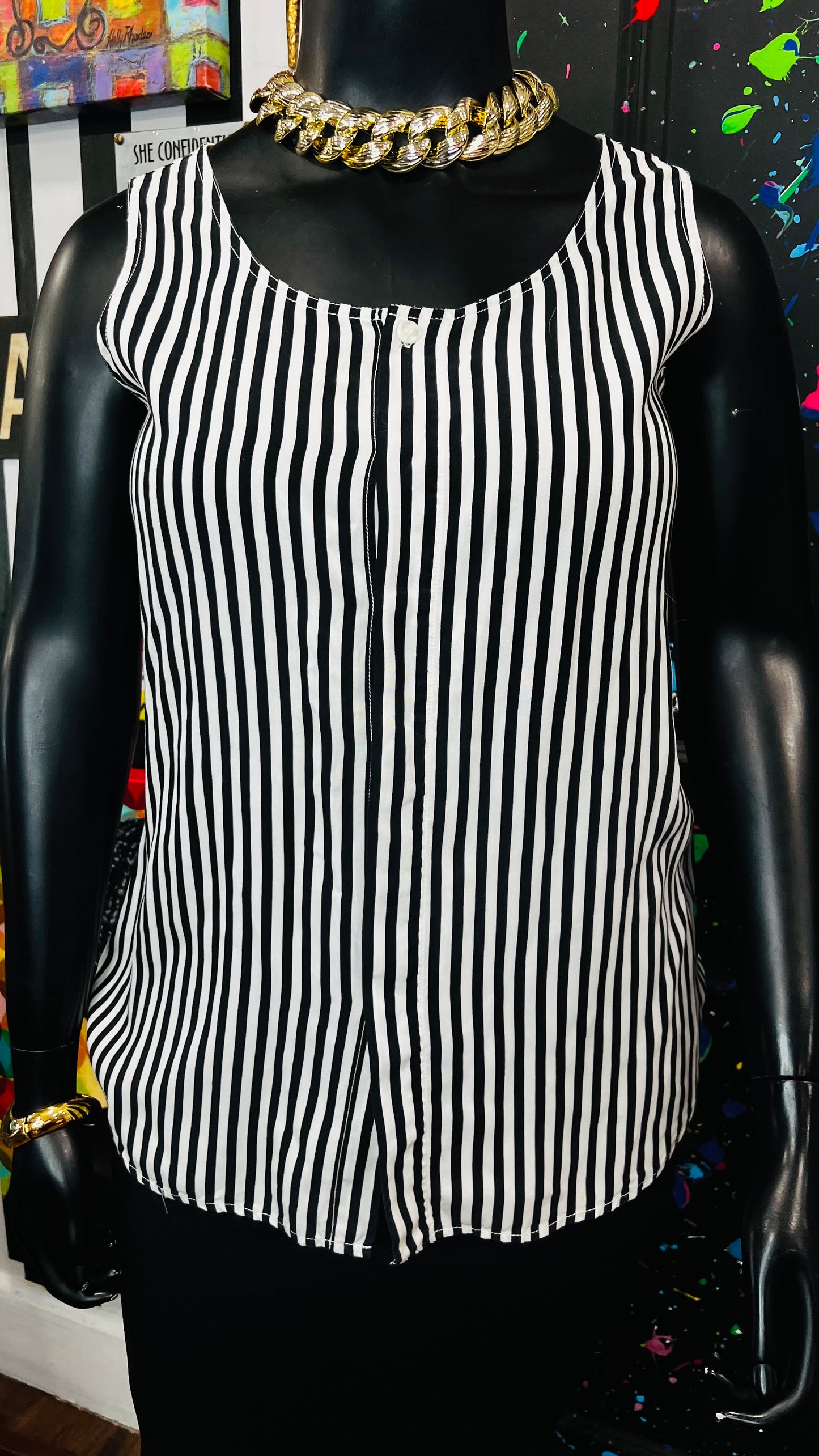 Vintage Sleeveless Black & White Blouse (12)