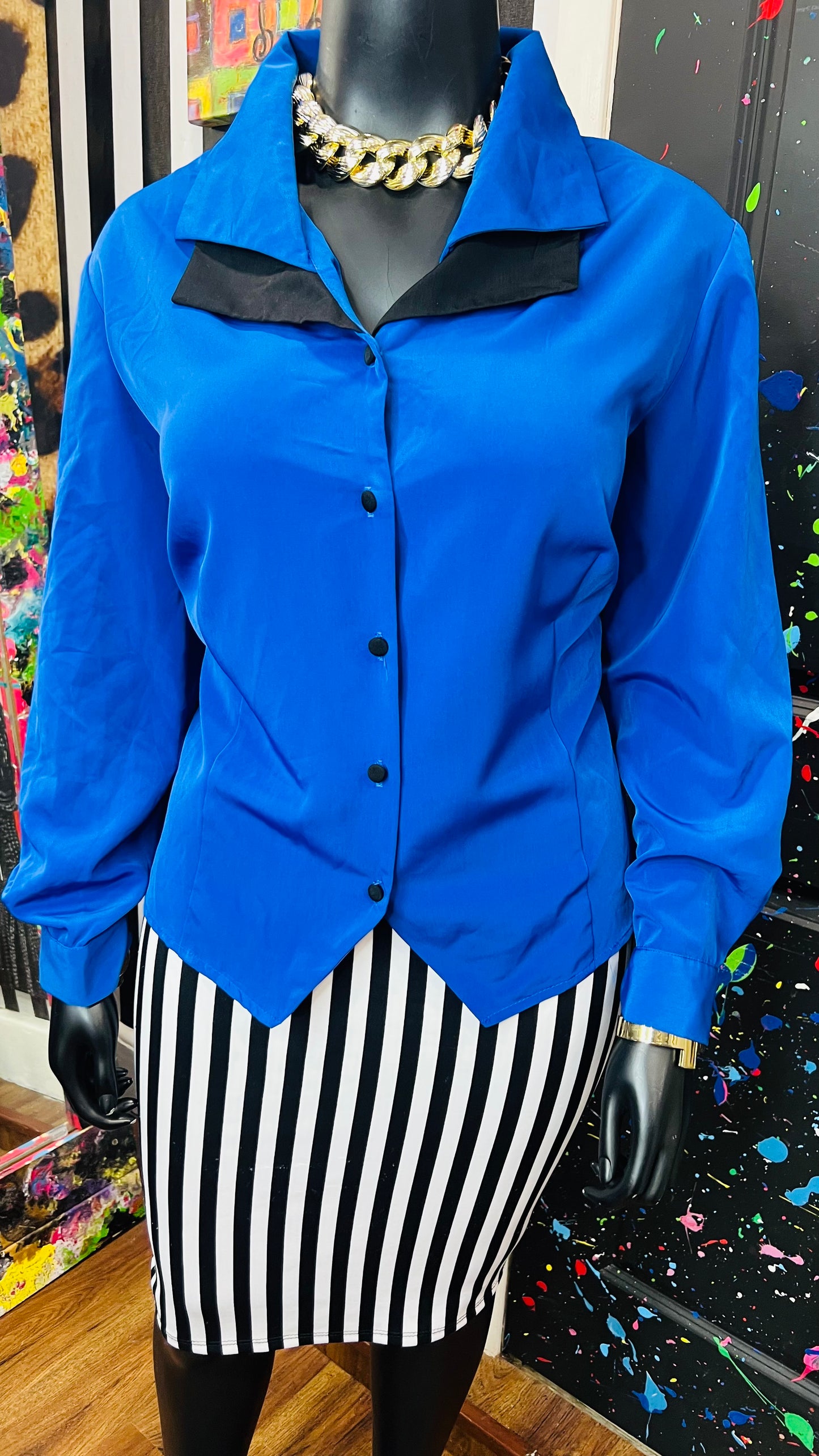 Vintage Blue & Black Blouse (24W)