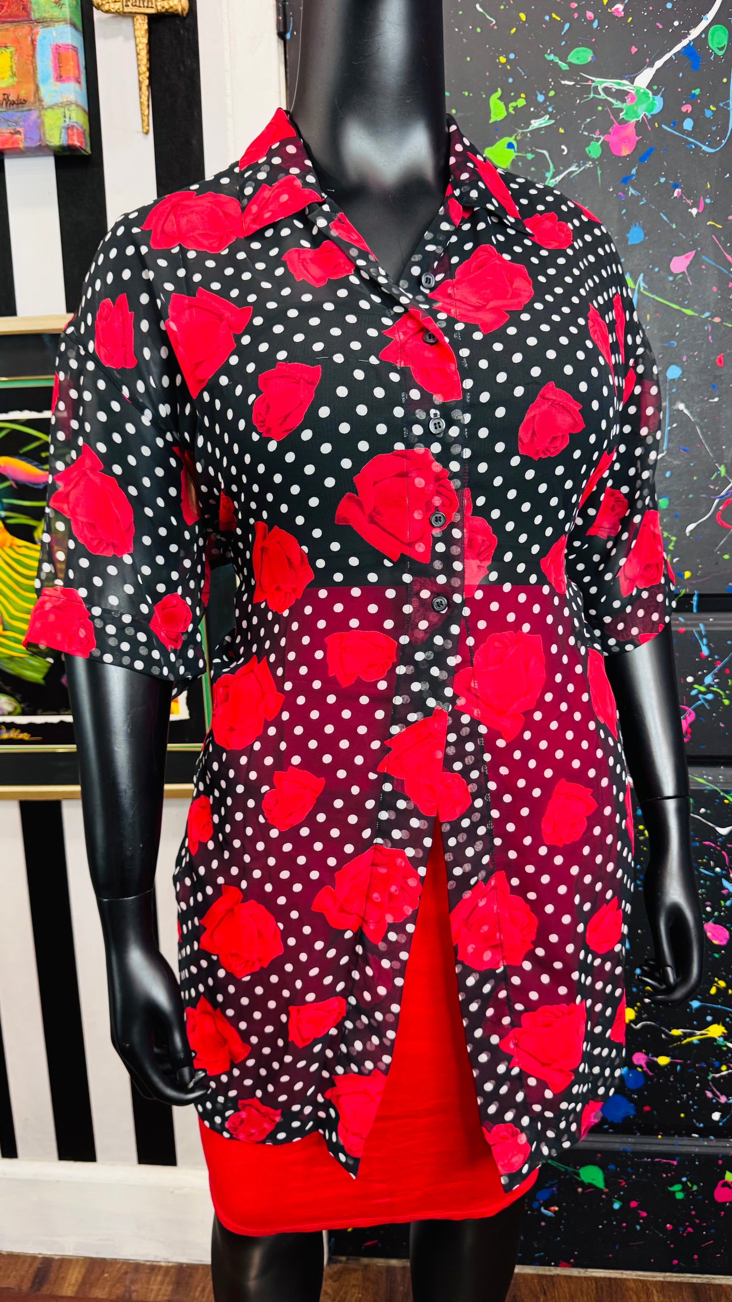 Vintage Floral & Polka Dot Sheer Blouse (22)