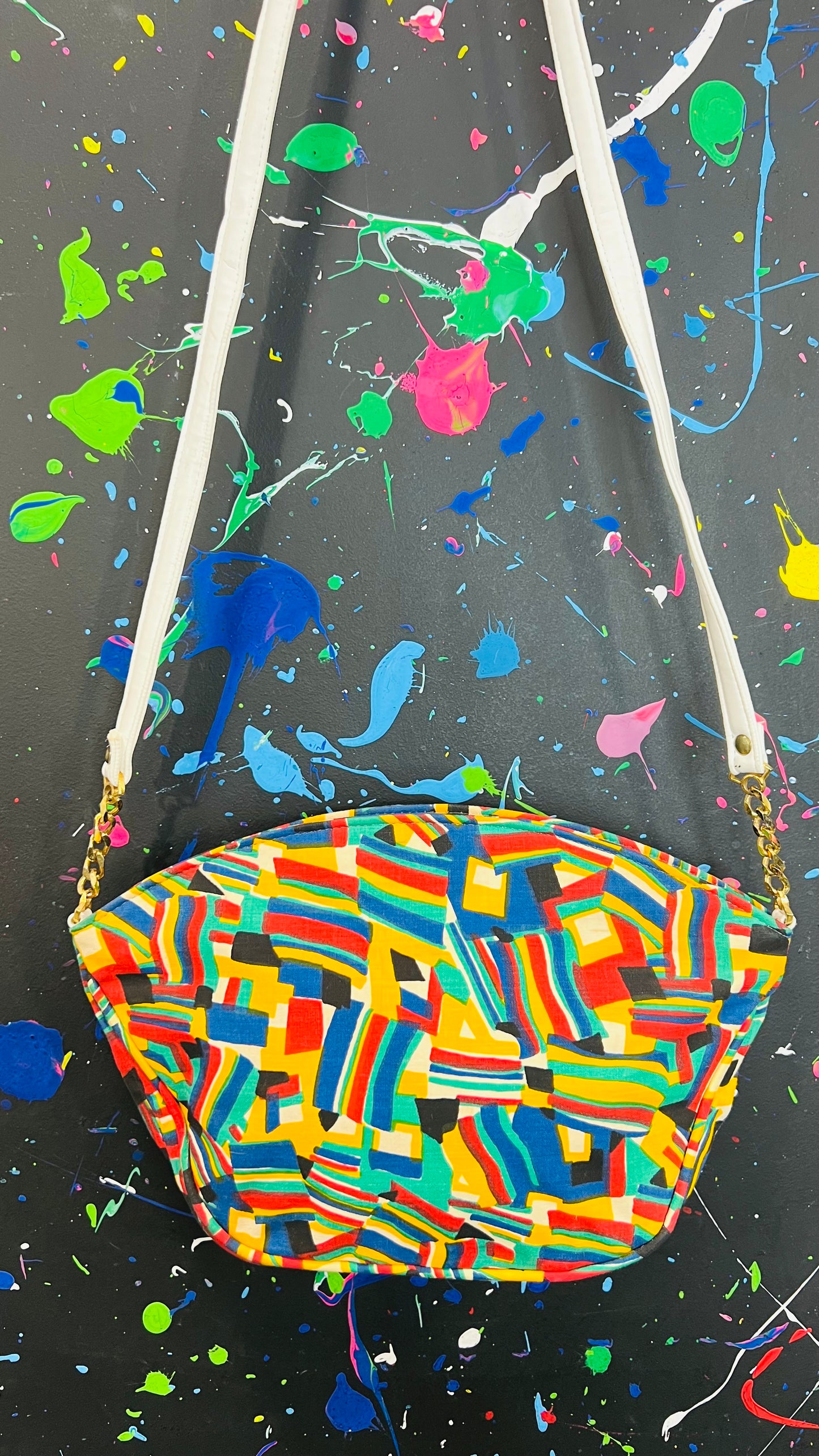 Vintage Colorblock Canvas Shoulder Bag