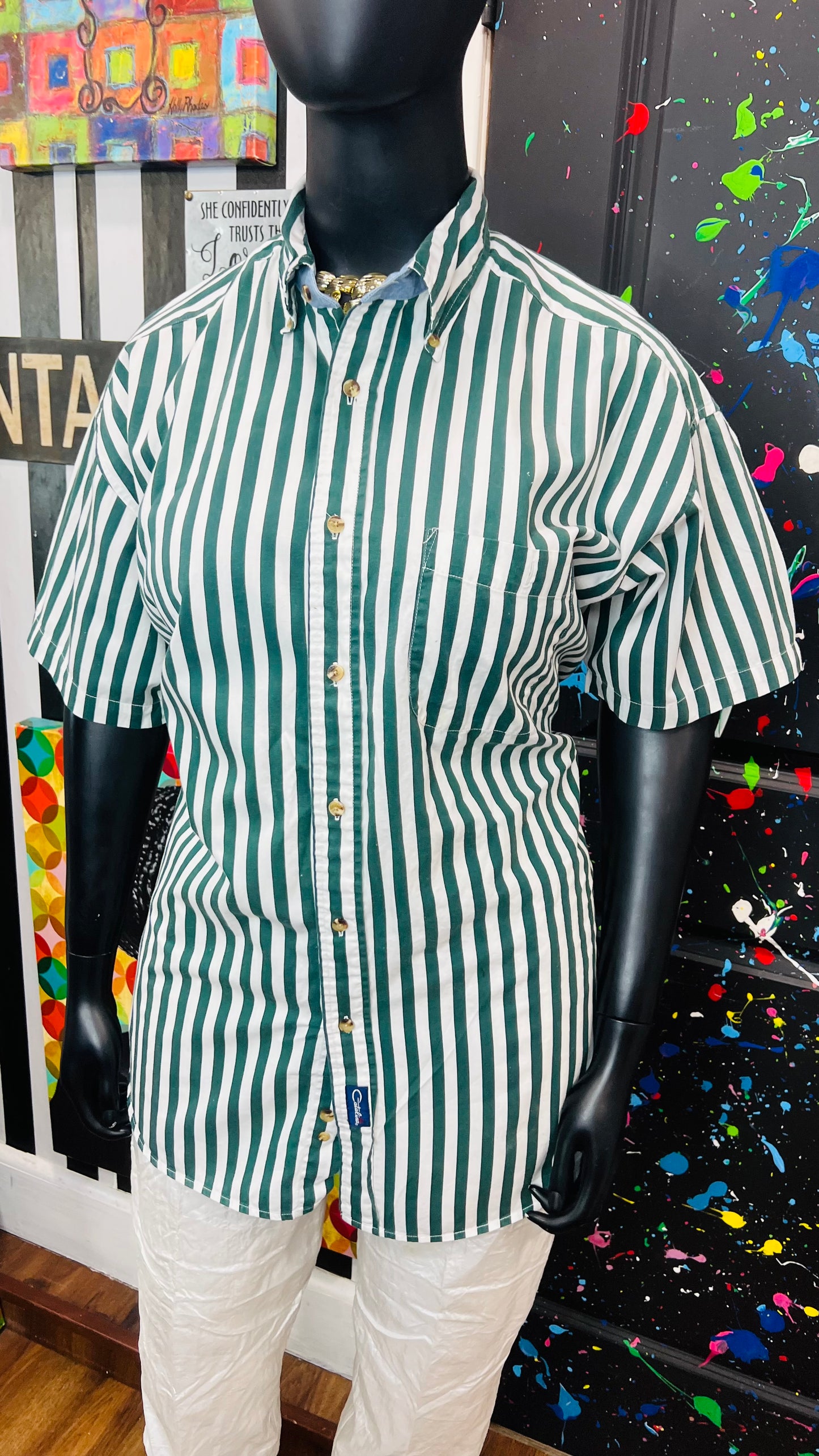 Vintage Cotton Green & White Catalina Striped Blouse (22)