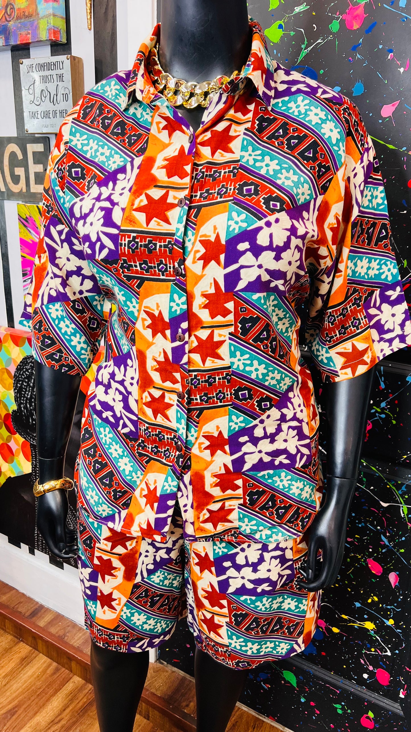 Vintage Rayon Abstract Shorts Set (20)