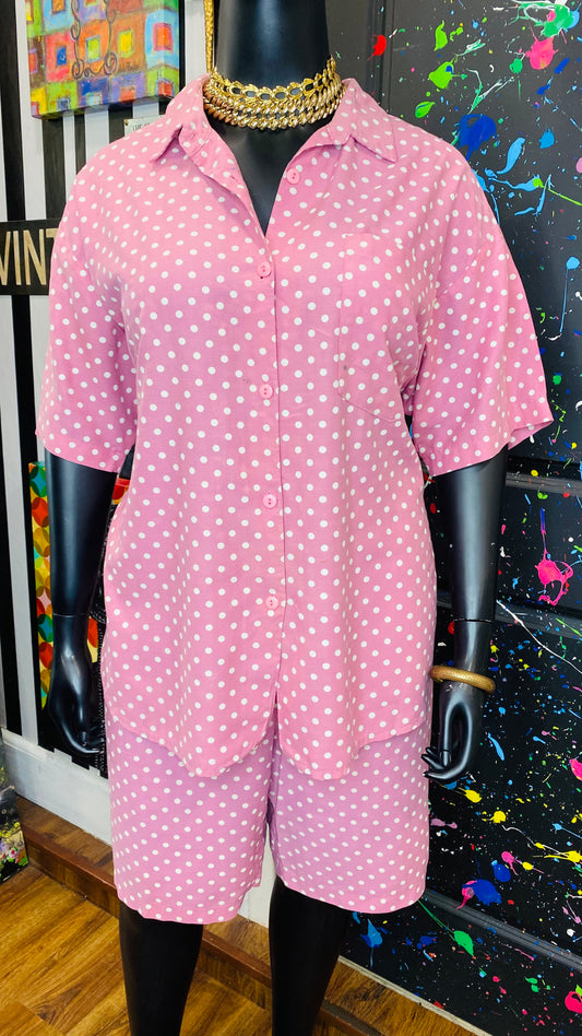 Vintage Pink & White Polka Dot Shorts Set (20)