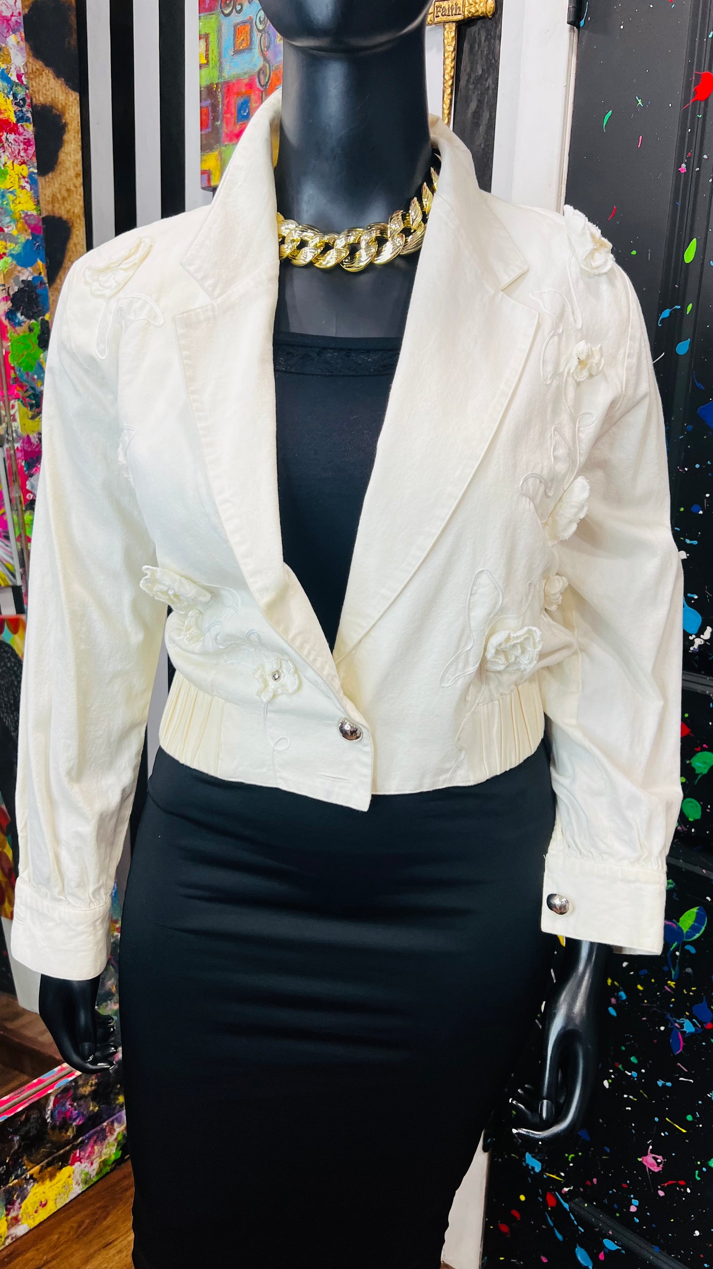 Vintage Crème Cropped Floral Jacket (12/14)