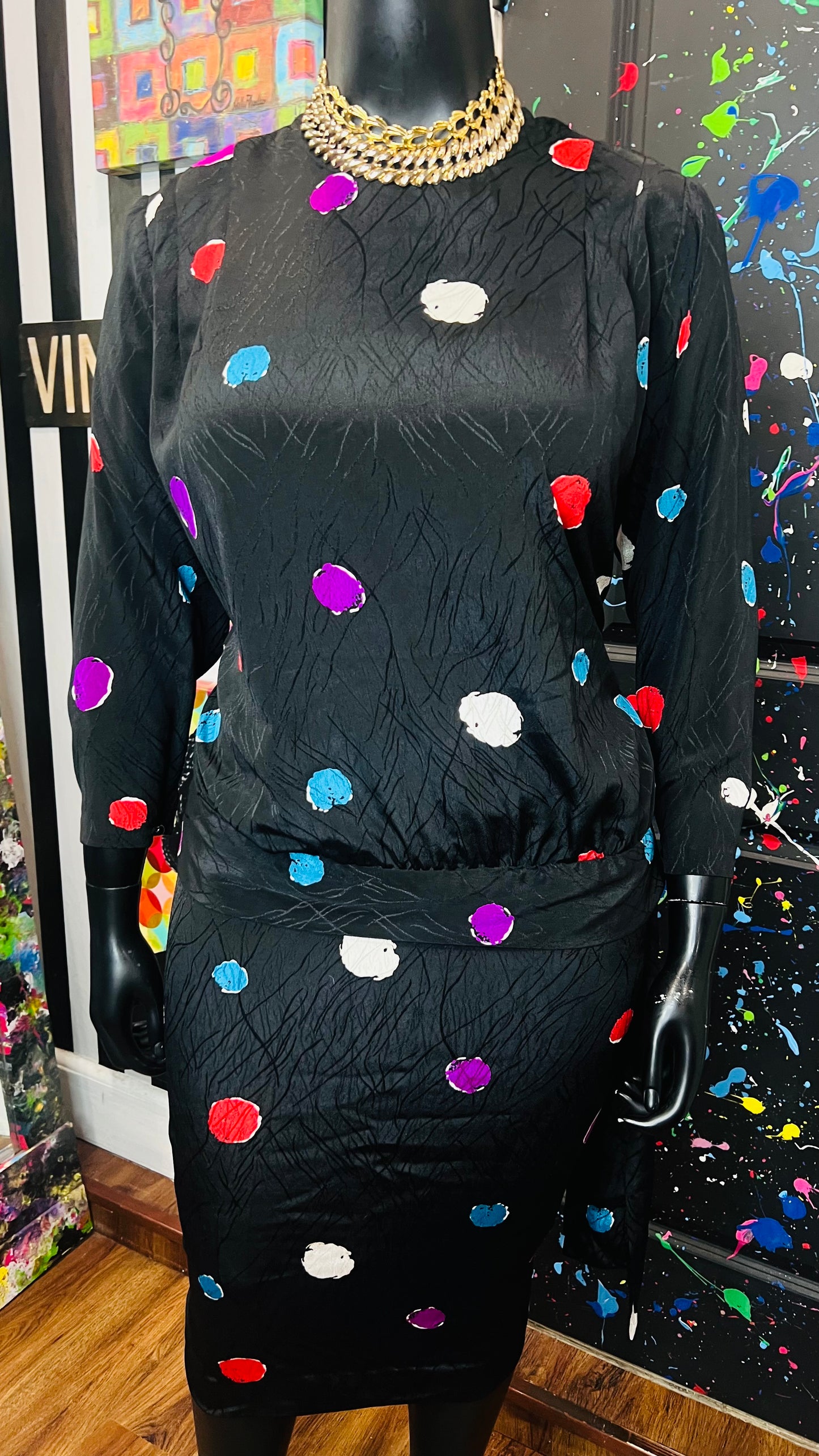 Vintage Polka Dot ColorBlock Skirt Set (14)