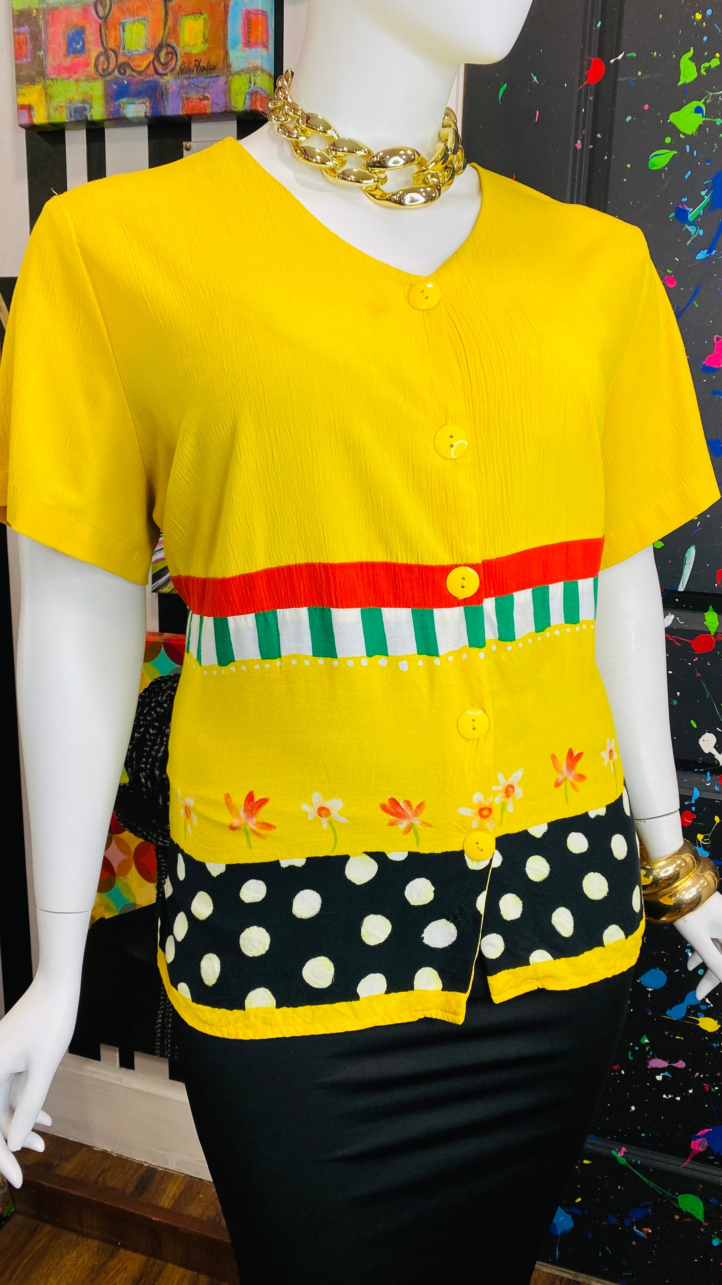 Vintage Yellow Mix Print Blouse (22)