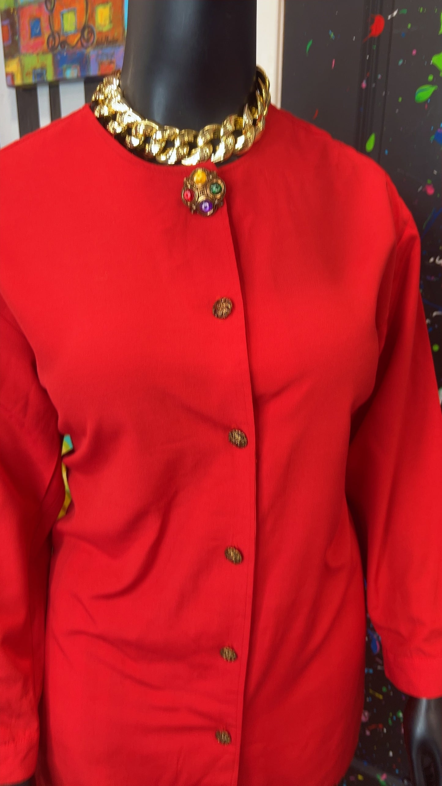 Vintage Red Blouse w/ Jewel Blouse (18)