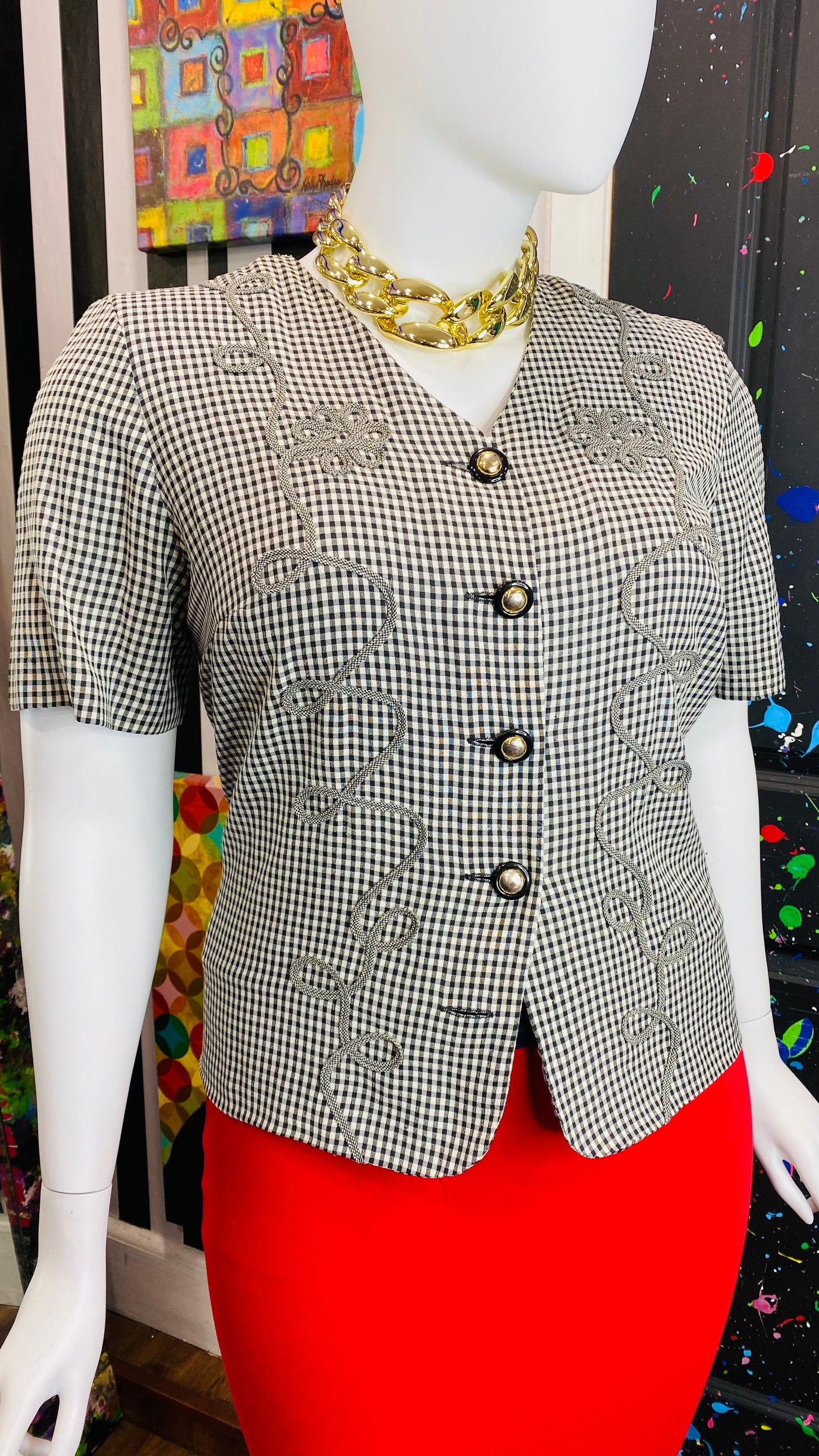 Vintage Black & White Checkered Blouse (16W)
