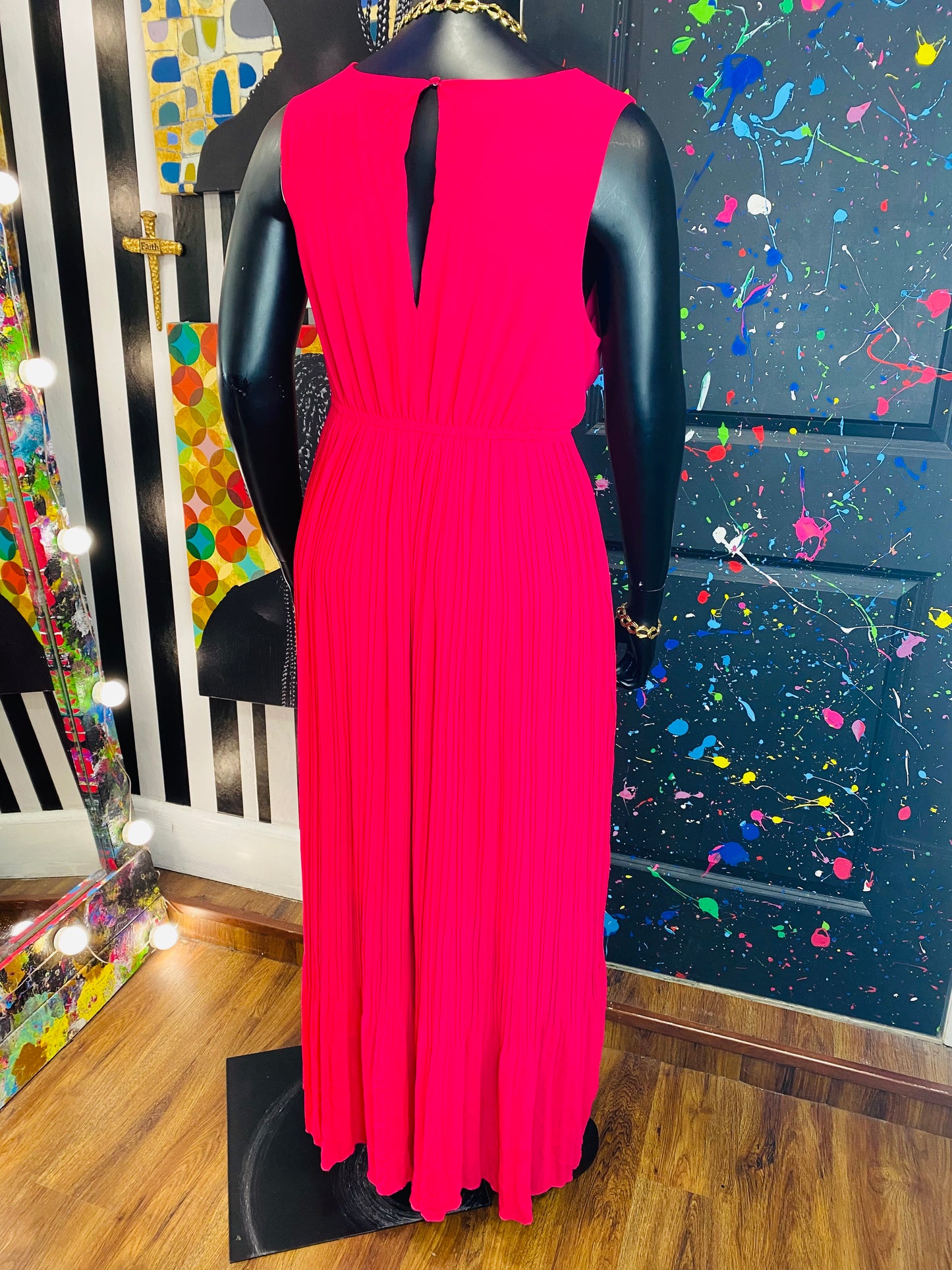 Vintage Pink Sleeveless Evening Gown Dress