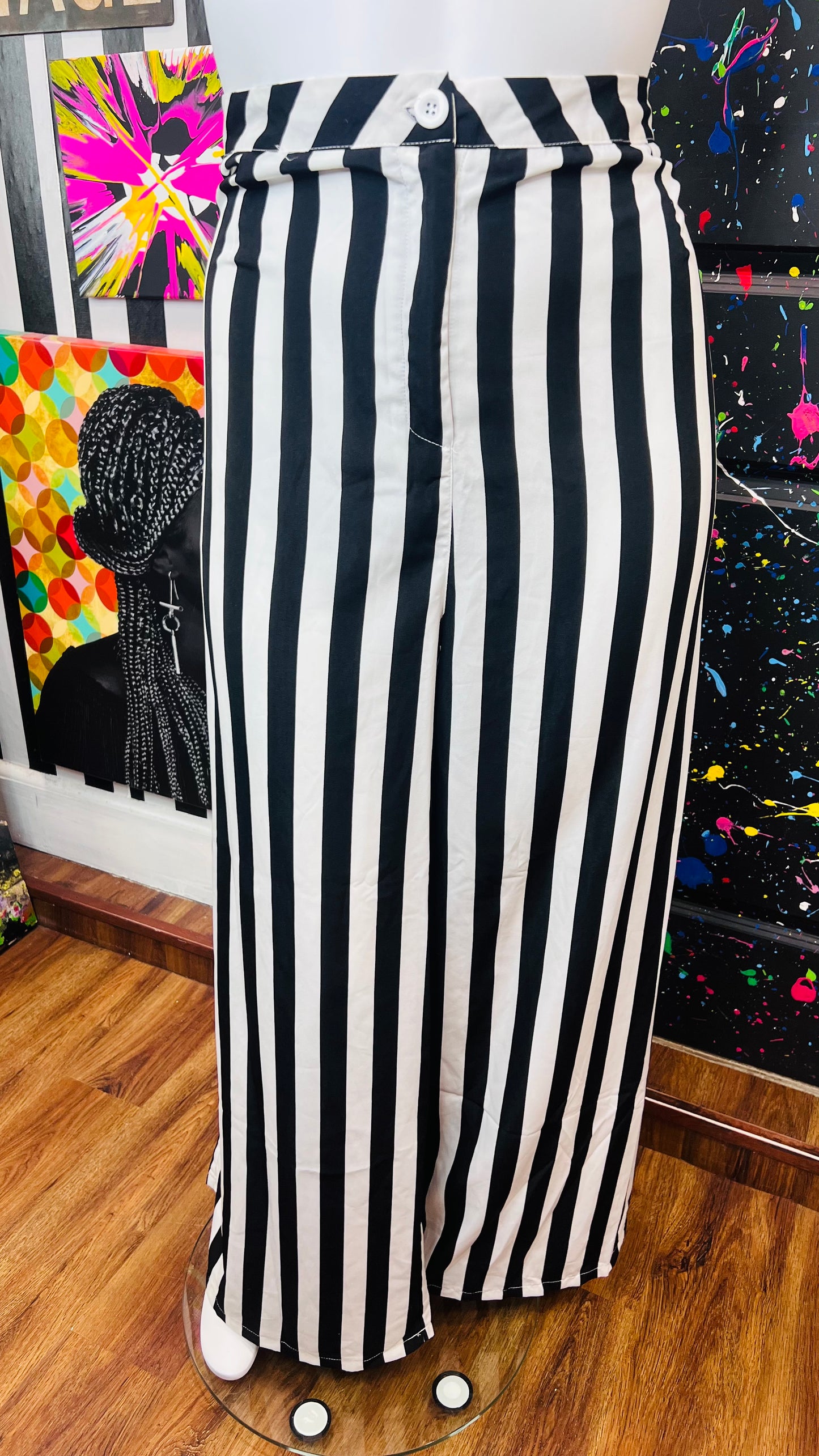 Black & White Striped Wide Legged Pants (24)