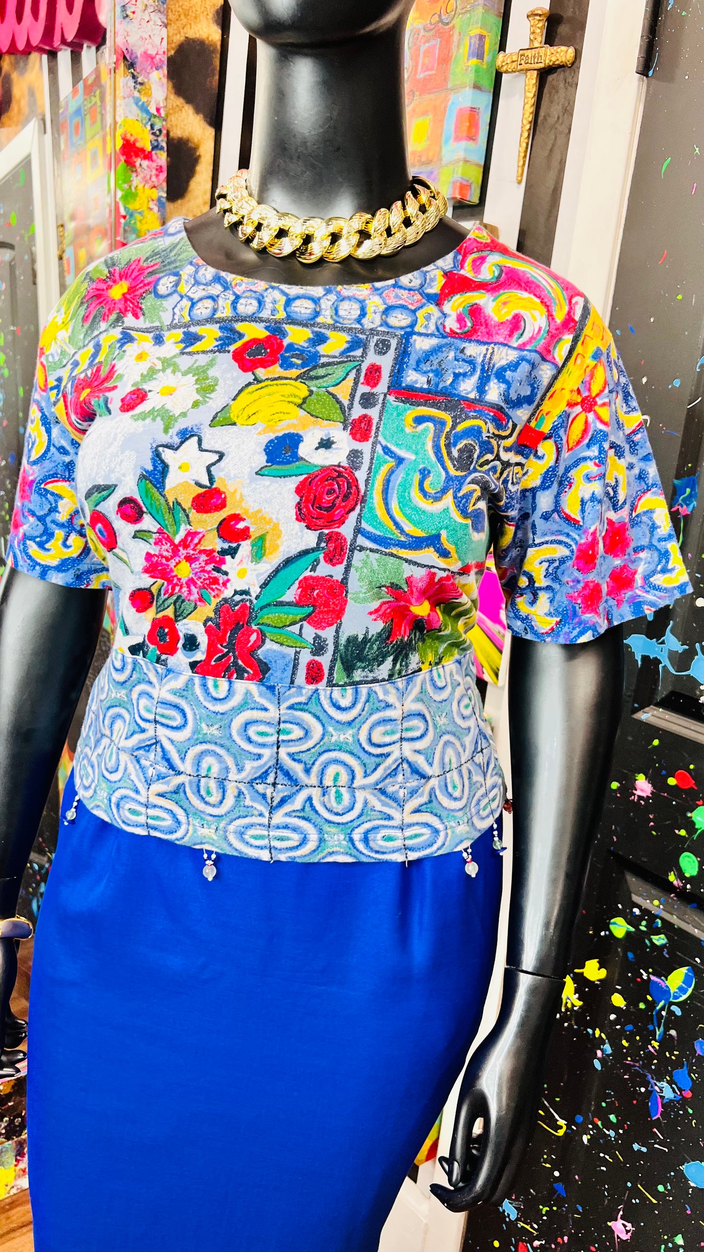 Vintage Carole Little Abstract Cotton Cropped Blouse (16/18)