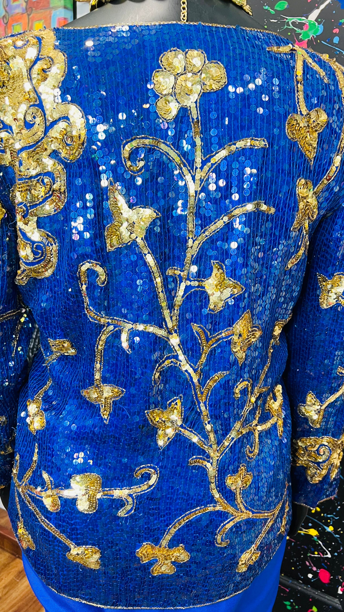 Vintage Blue & Gold Sequin Blouse (14)
