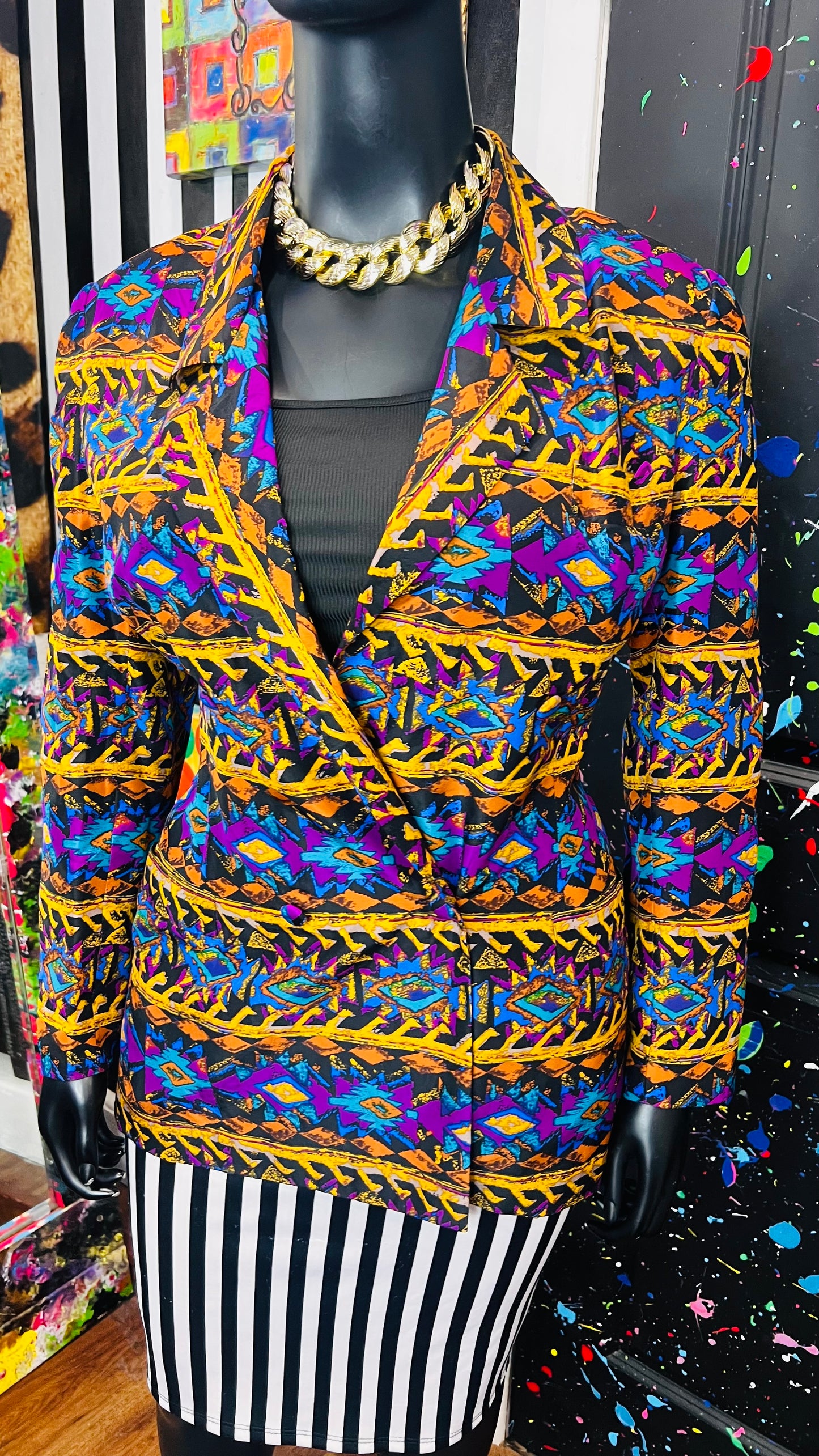 Vintage 100% Silk Abstract Blazer (12)