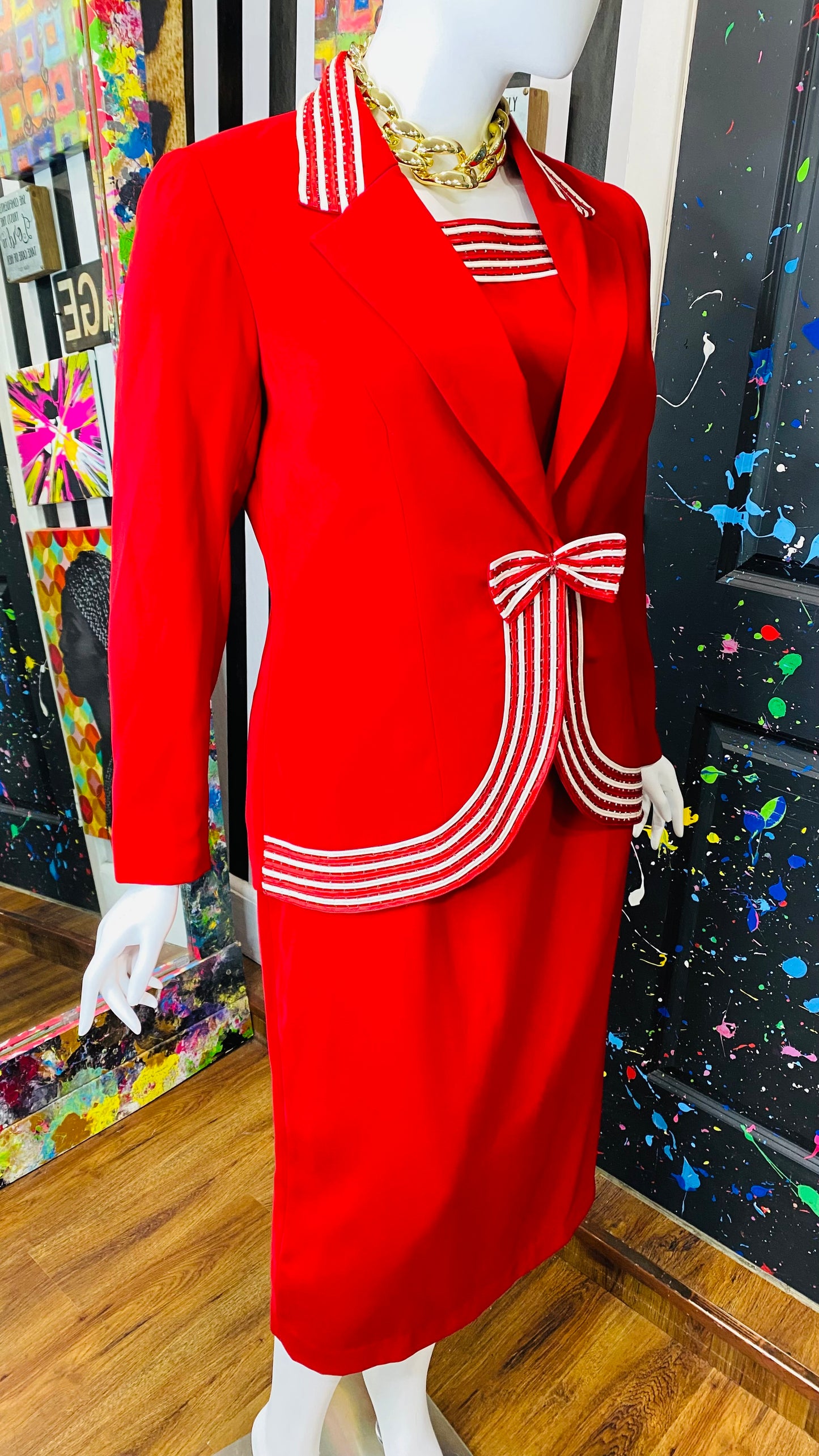 Vintage Red & White Skirt Suit (14)