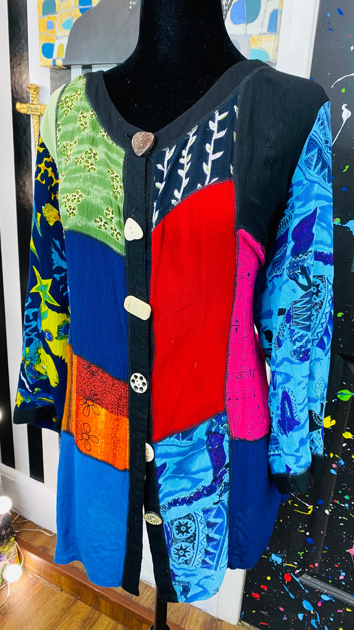 Vintage 3/4 Sleeve Quited Print Blouse