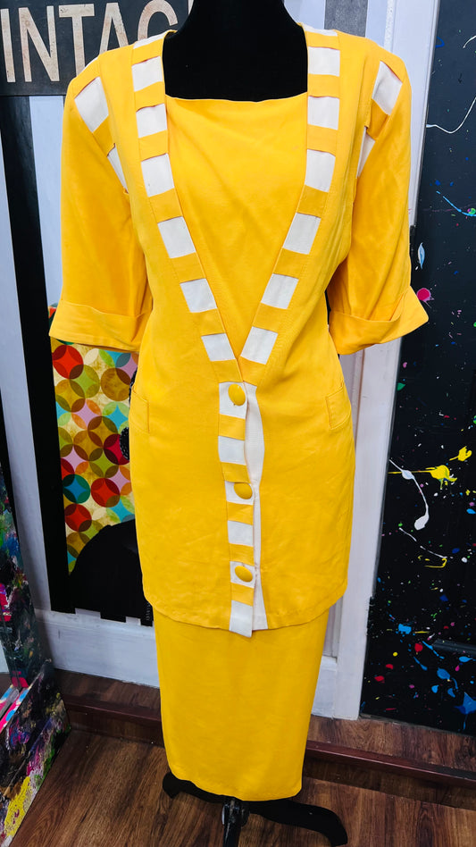 Vintage Yellow & White Skirt Suit (12/14)