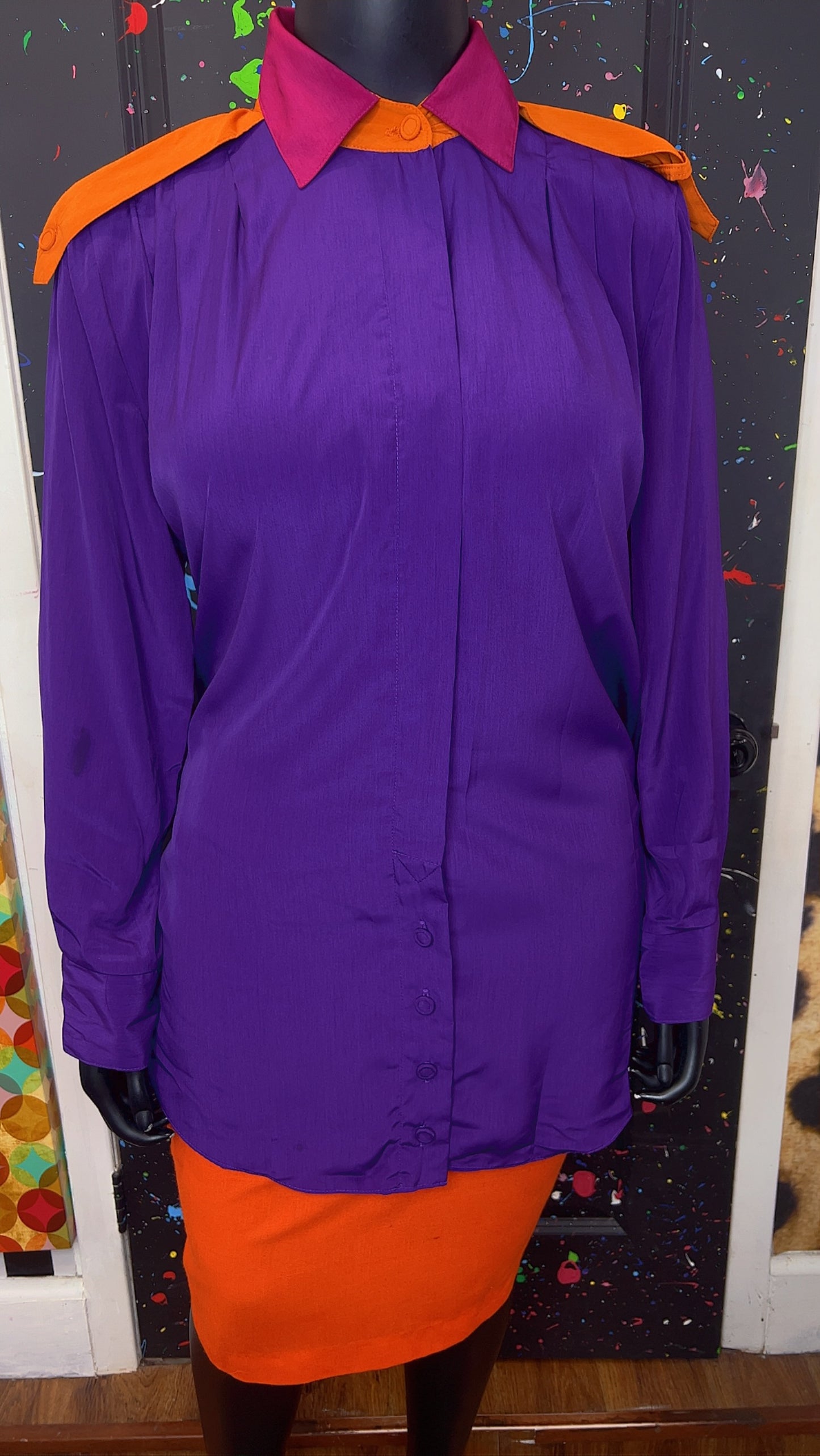 Vintage Purple Orange & Pink Pleated Blouse (22)