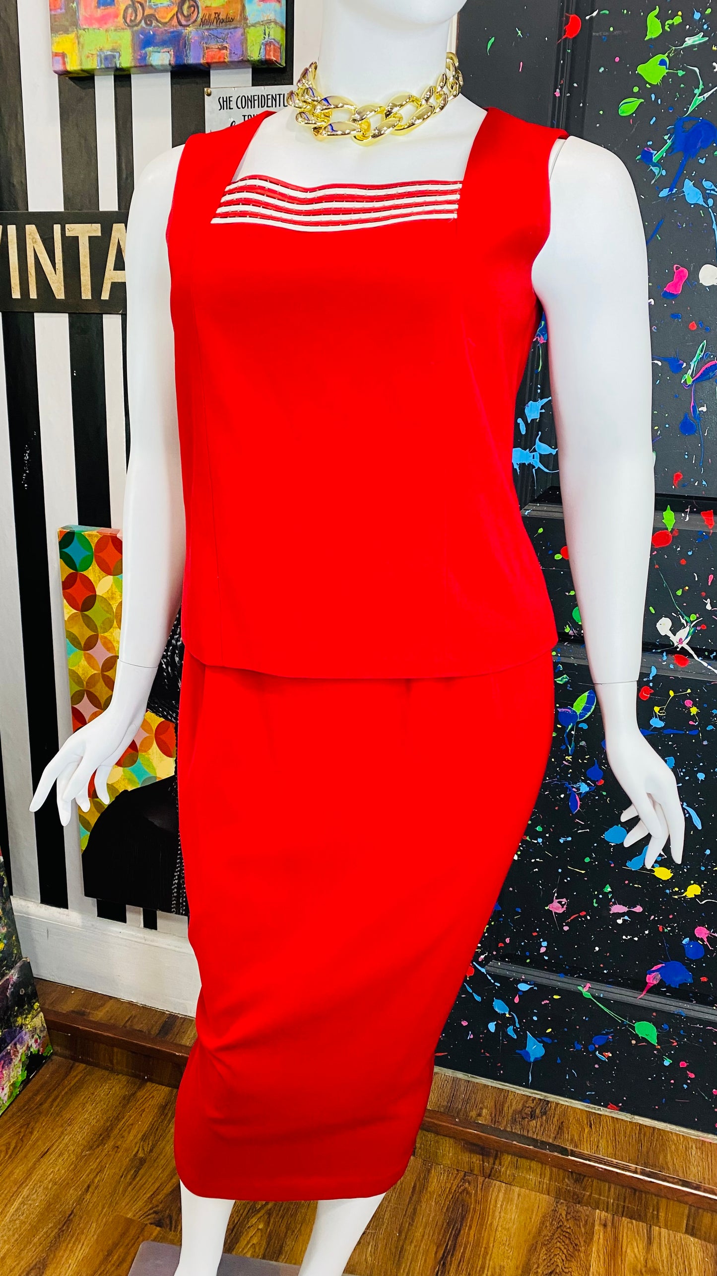Vintage Red & White Skirt Suit (14)