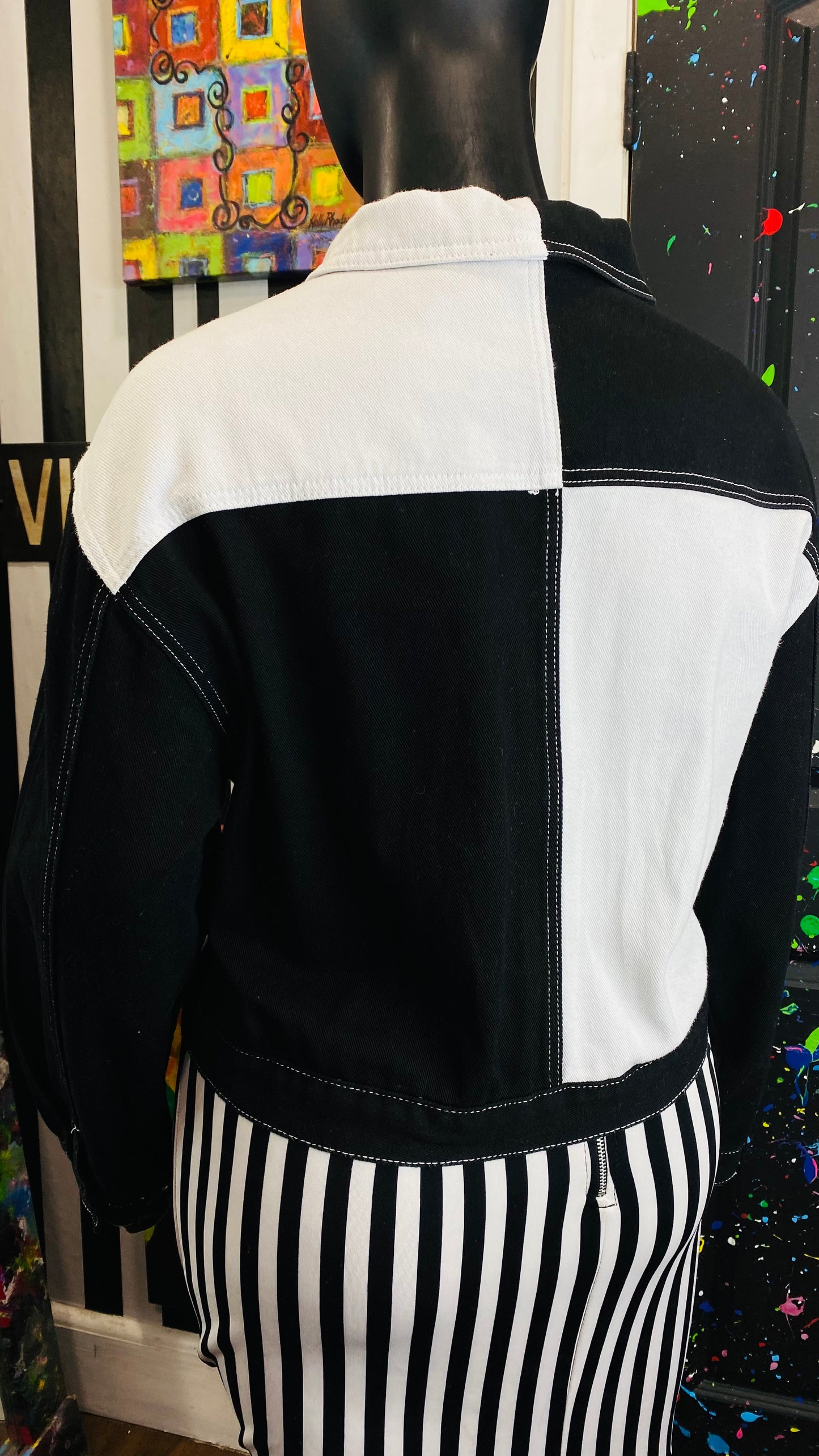 Denim Colorblock Cropped Jacket (20)