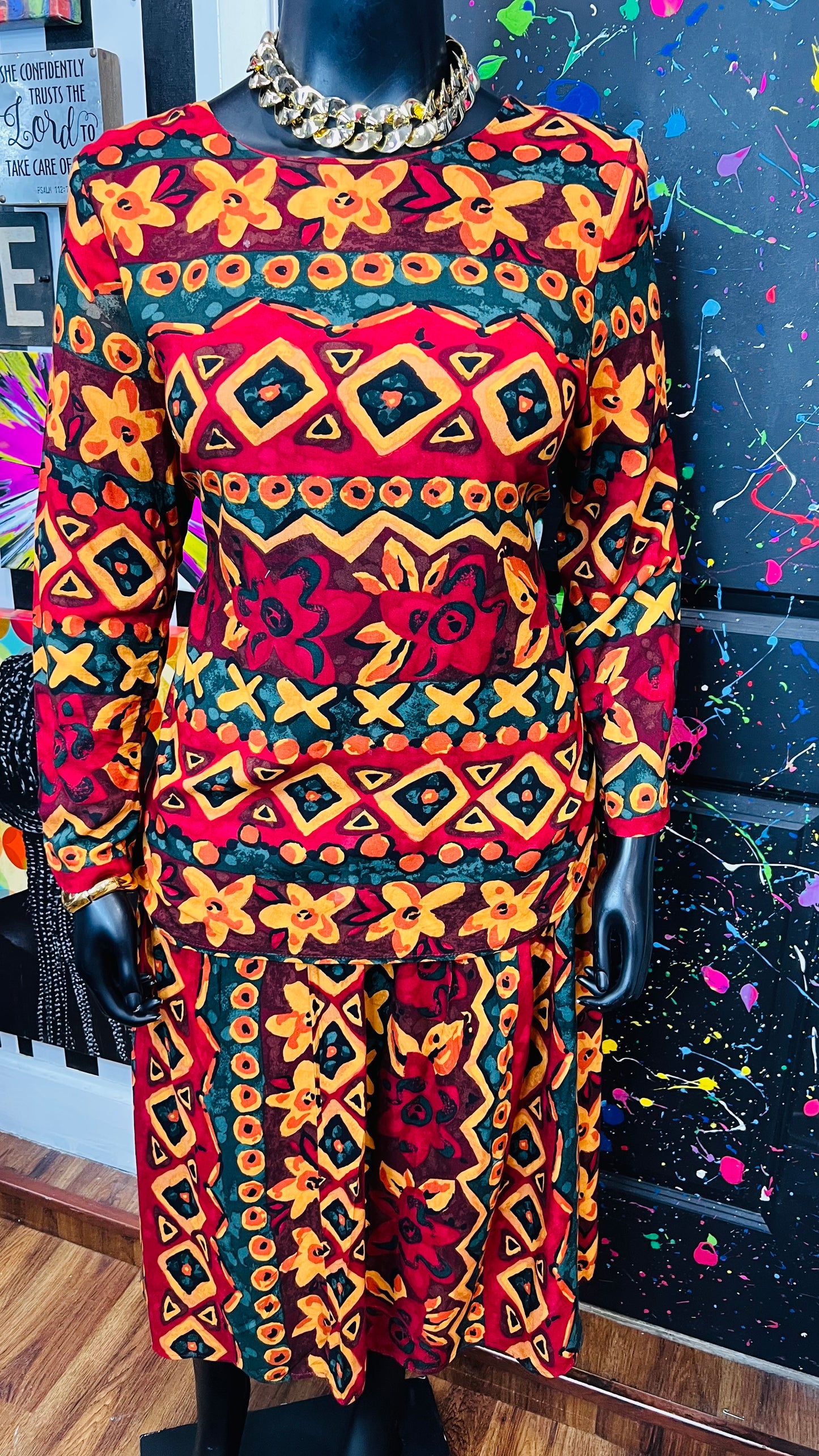Vintage Abstract Rayon Skirt Set (16)