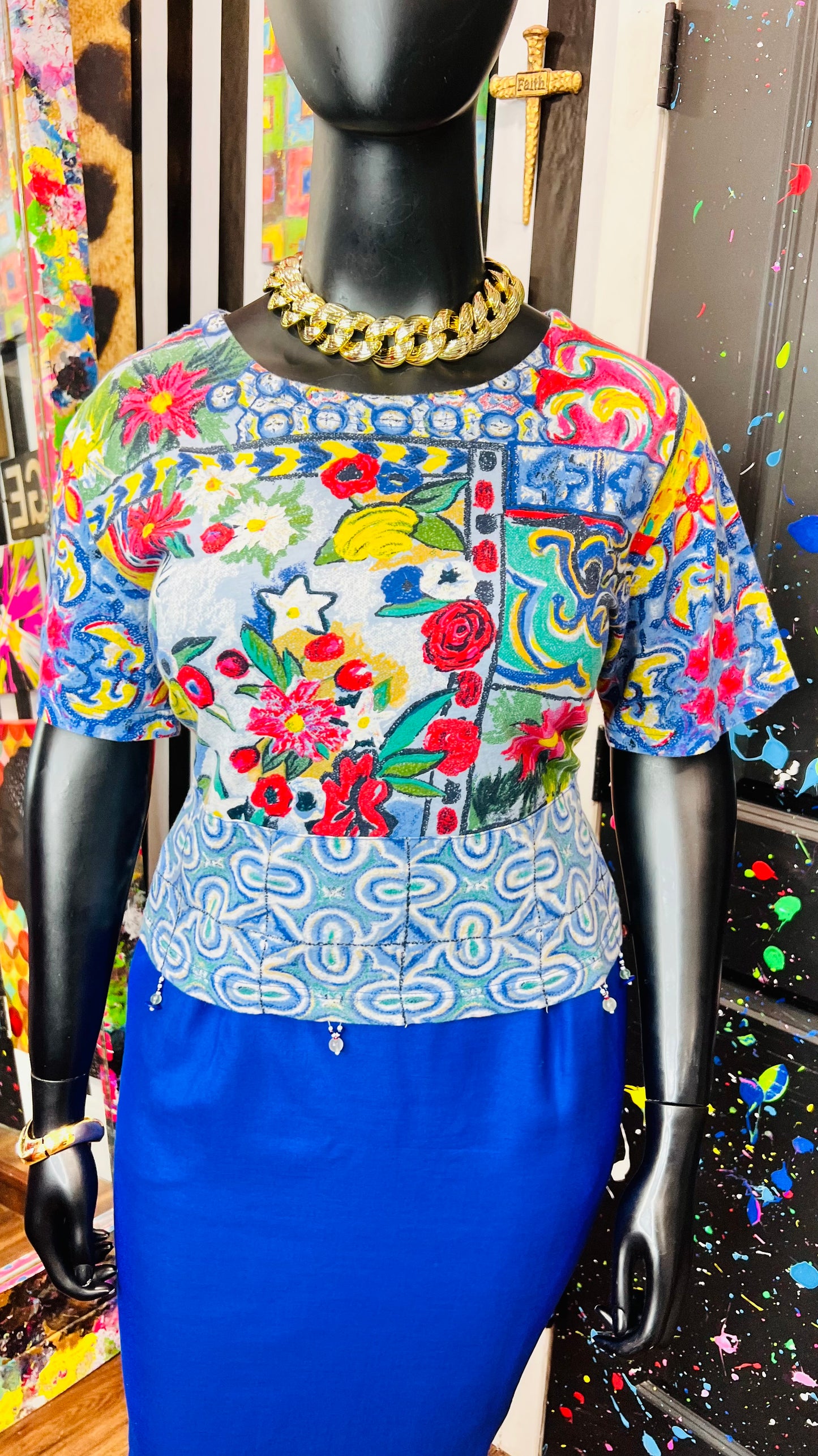 Vintage Carole Little Abstract Cotton Cropped Blouse (16/18)