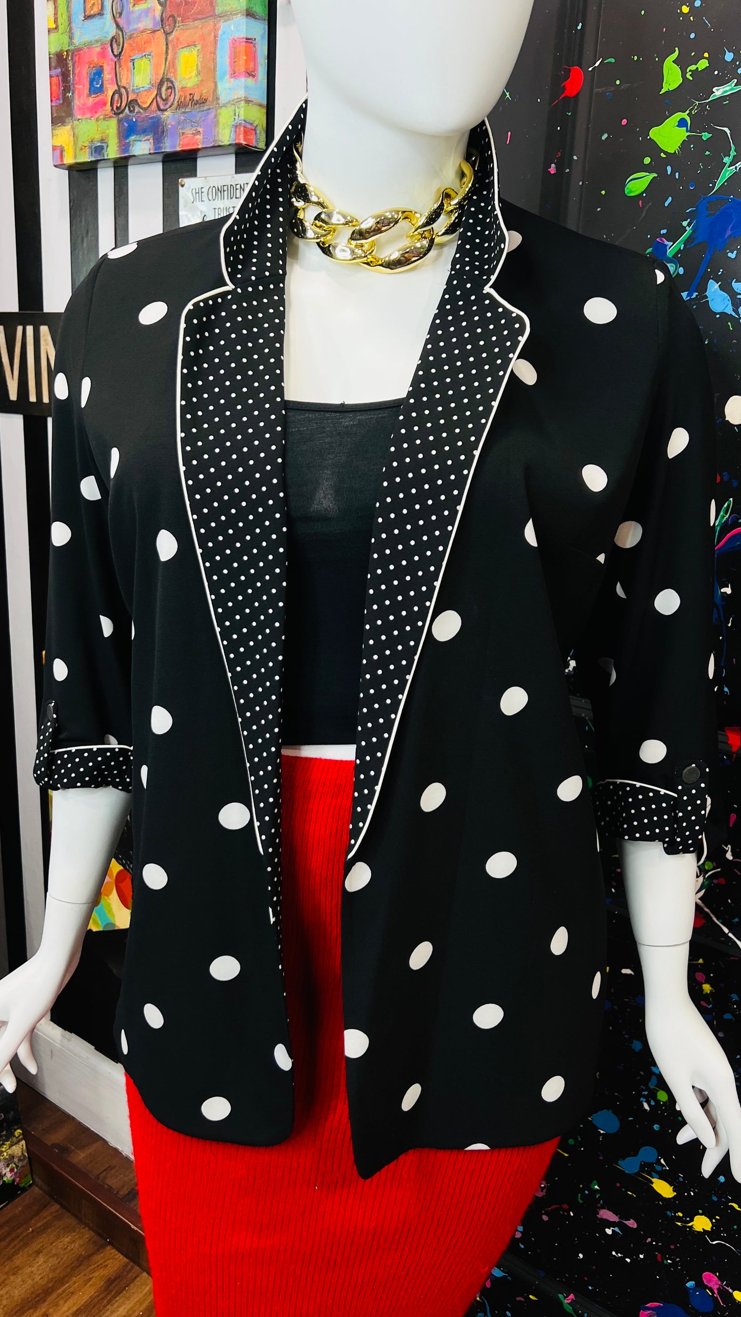 Vintage Black & White Polka Dot Blazer (18/20)