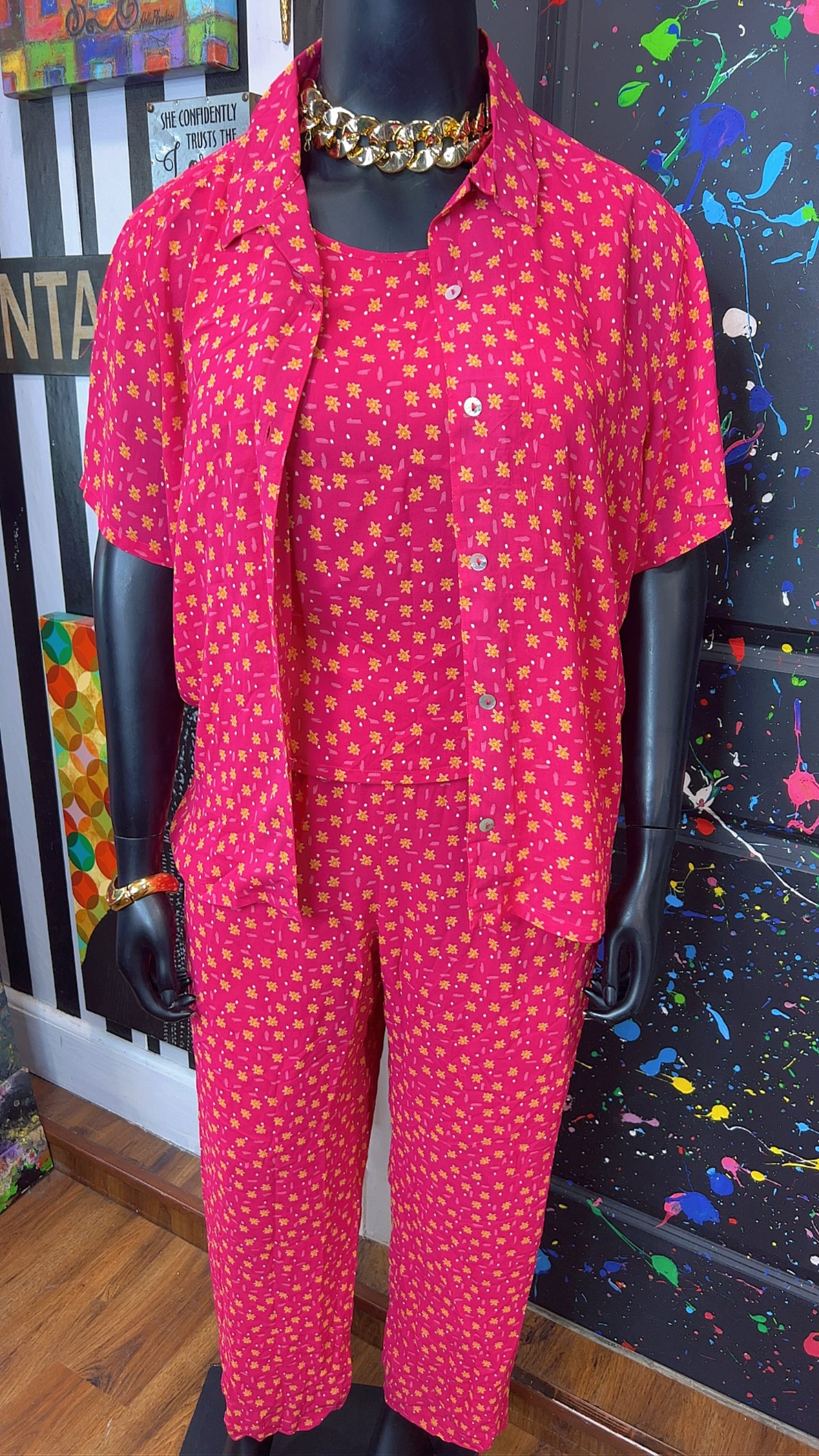 Vintage Three Piece Pink & White Polka Dot Pants Set (16)