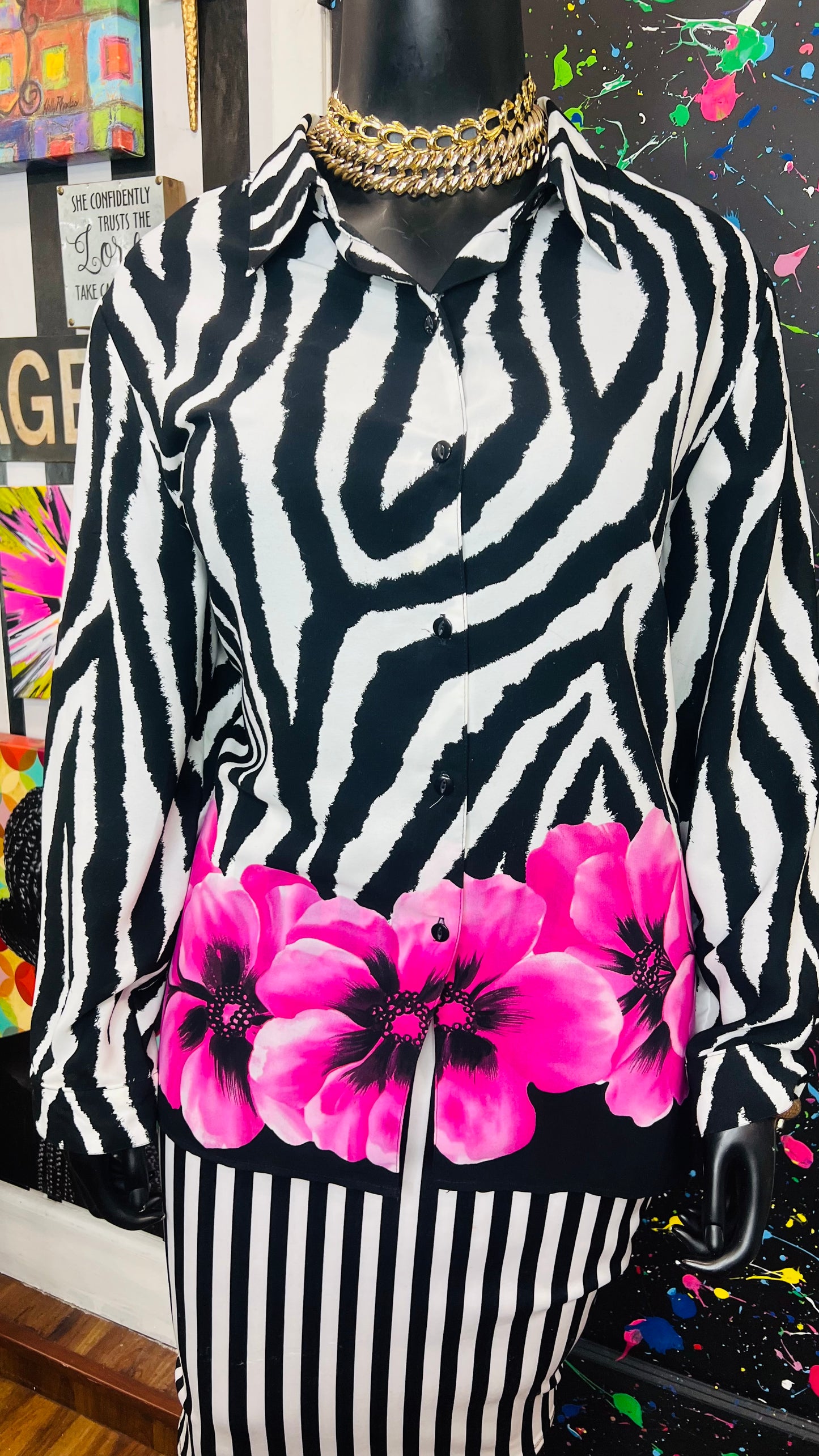 Vintage Floral & Zebra Blouse (22W)