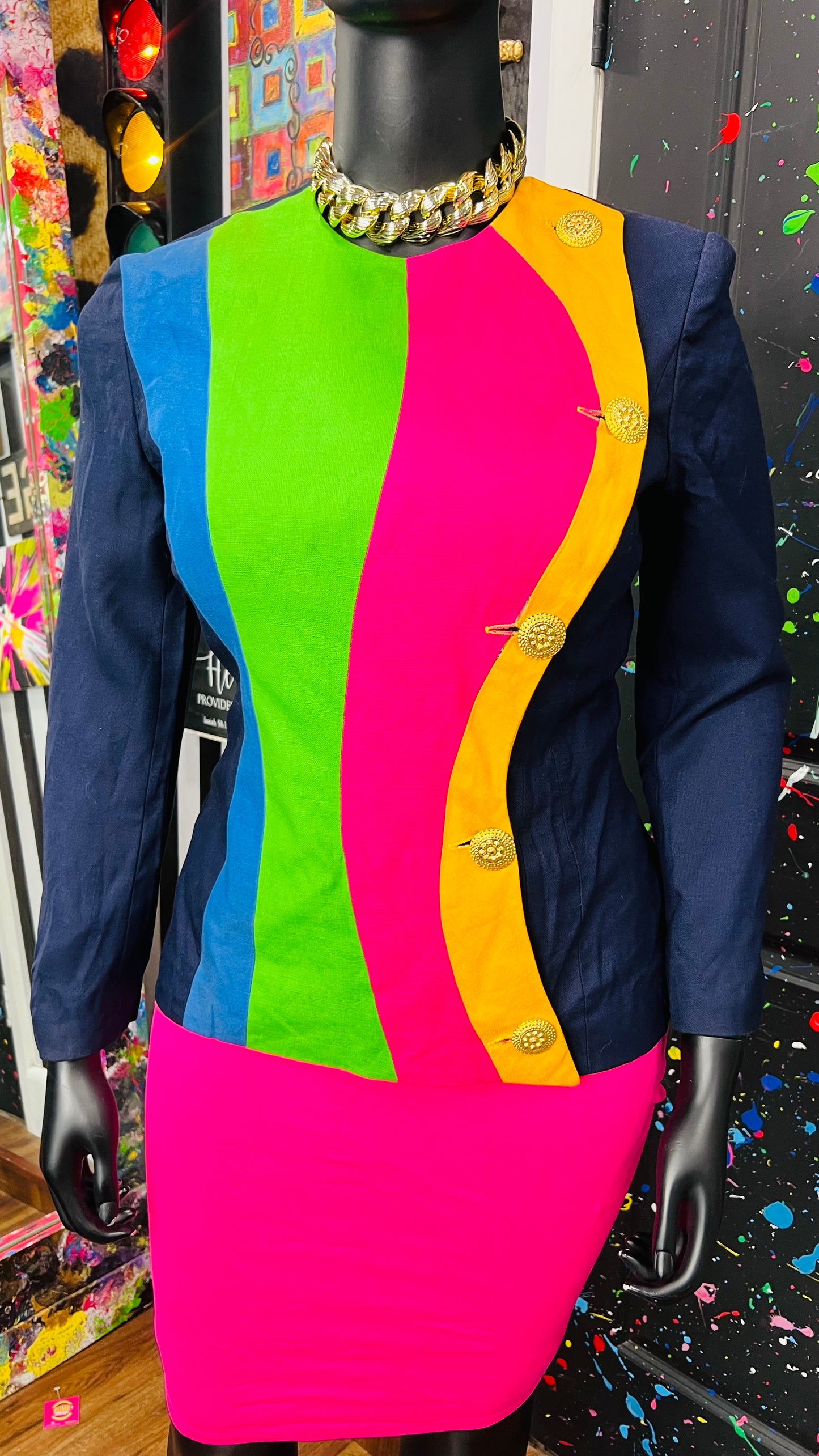 Vintage Navy Blue & Rainbow Blazer (16)