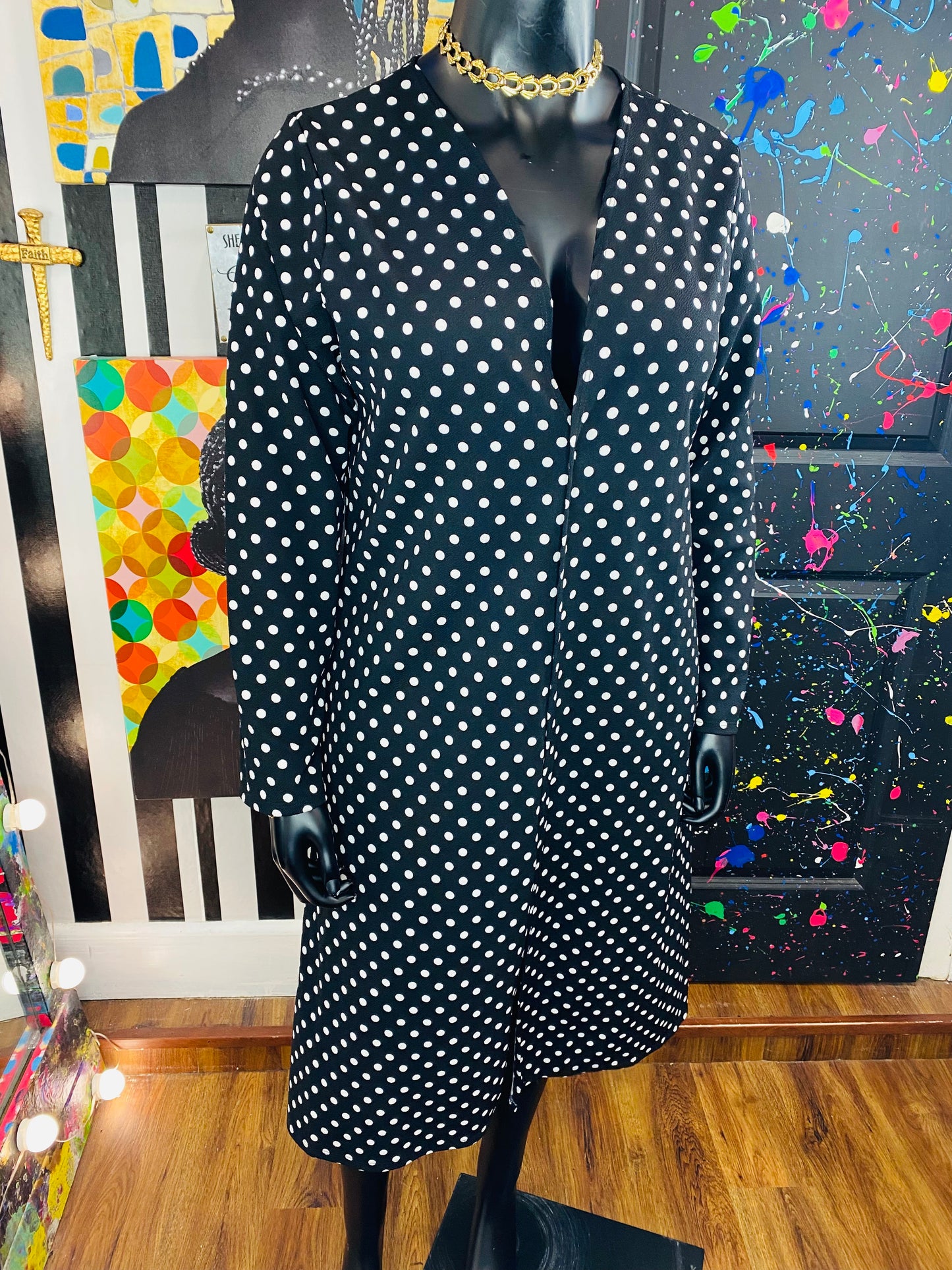 Vintage B&W Polkadot Open Duster