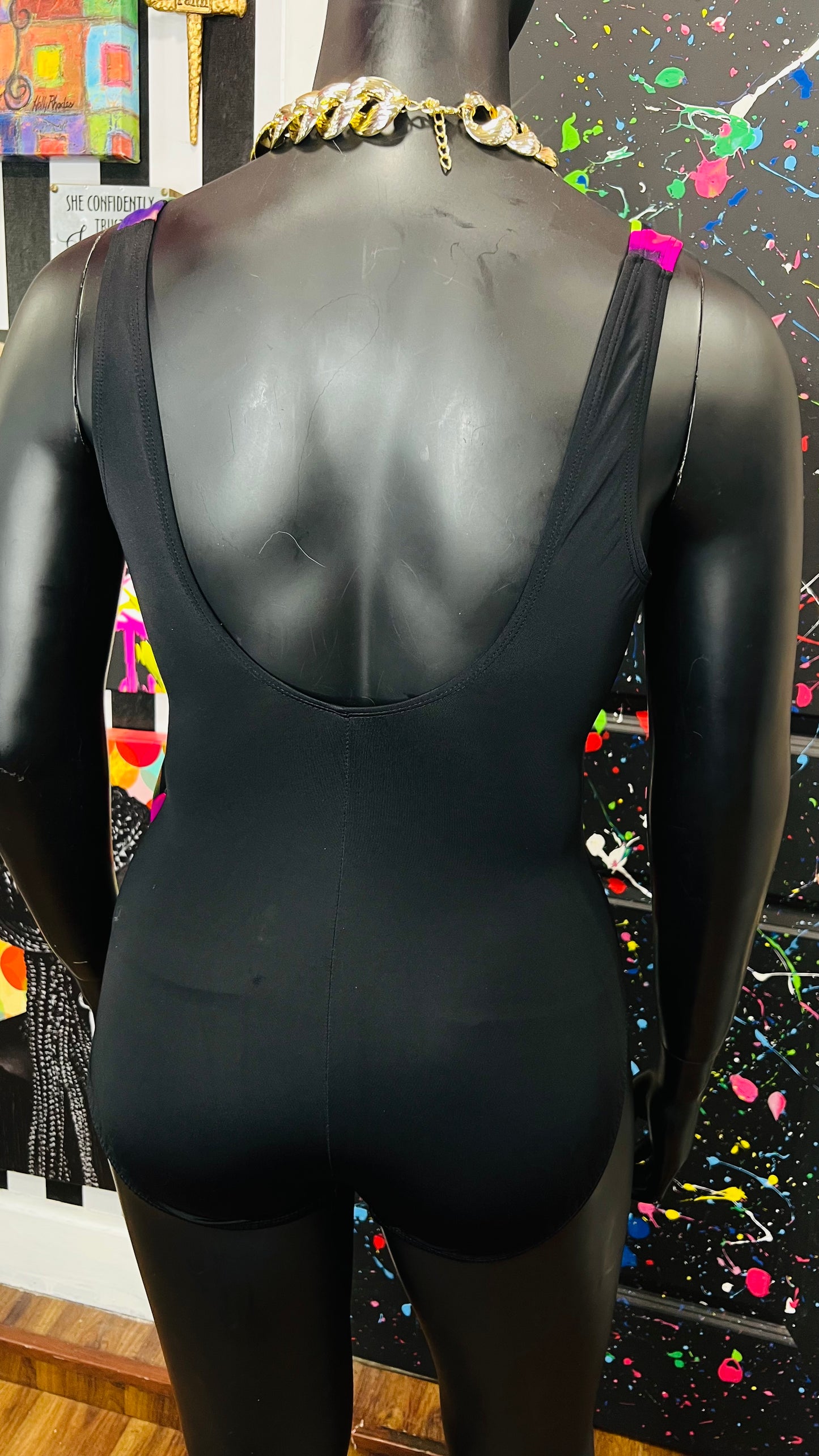 Vintage Black & Floral Neon Swimsuit (12)