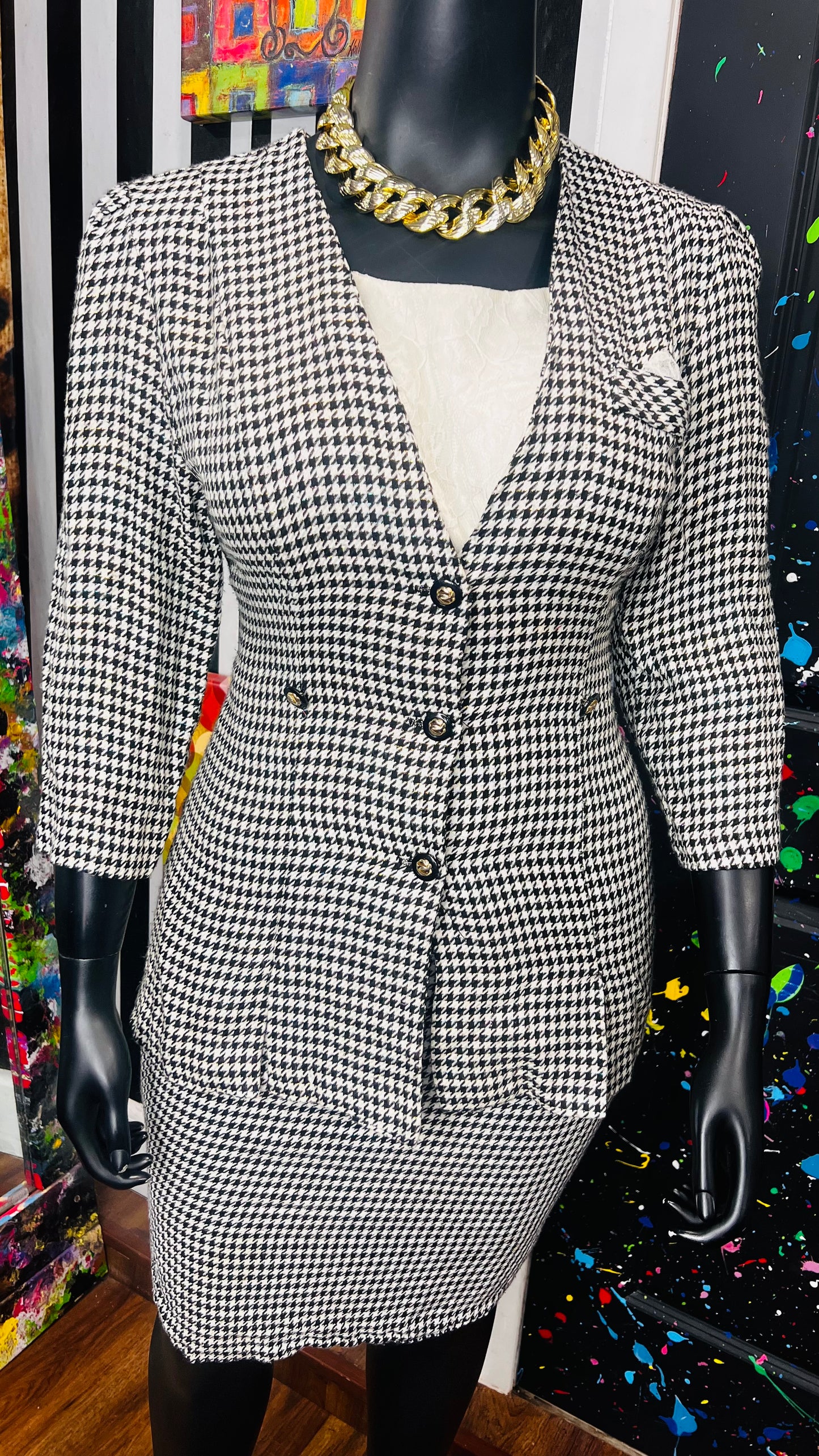 Vintage Sparkle & Lace Houndstooth Skirt Suit (18)