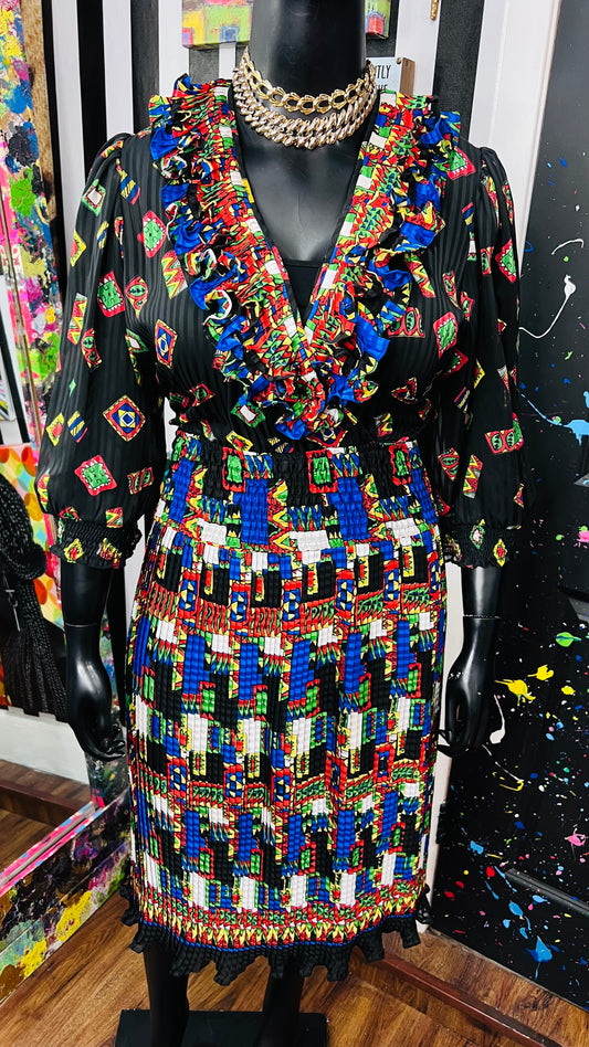 Vintage Pleated Colorblock Dress (16/18)