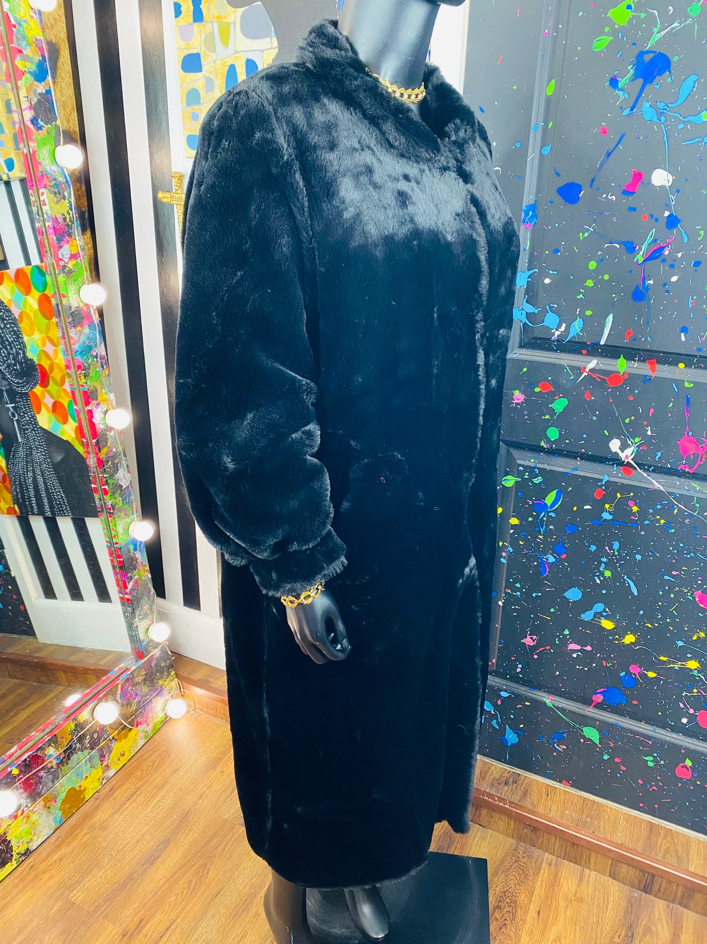 Vintage Black Fur Trench Coat