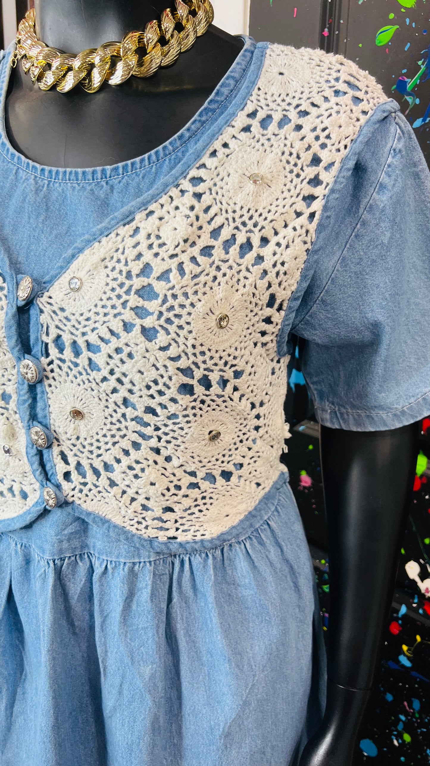 Plus Size Vintage Denim Dress w/ Attached Vest & Studds (16)