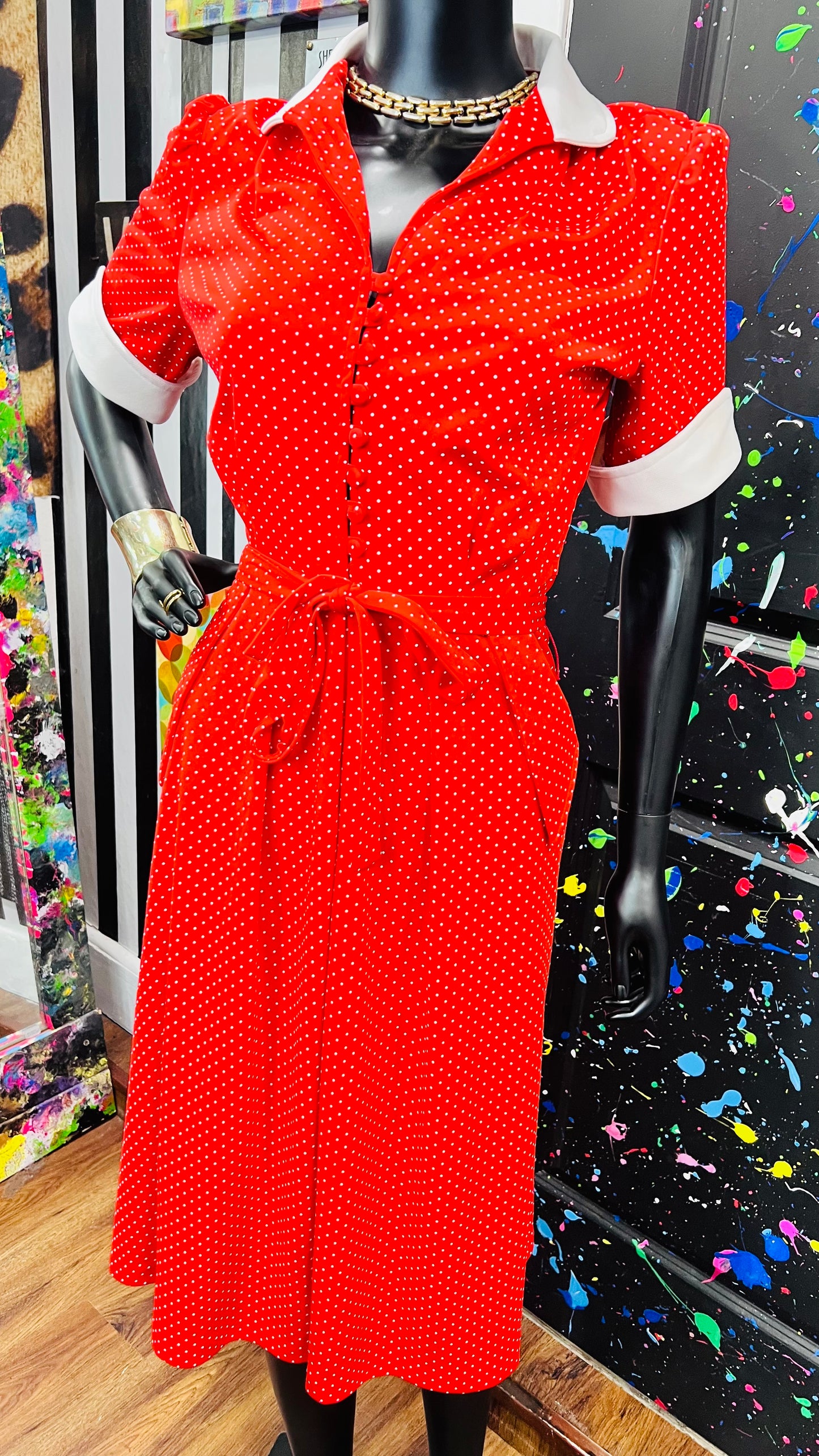 Vintage Red & White Polka Dot Dress (16)