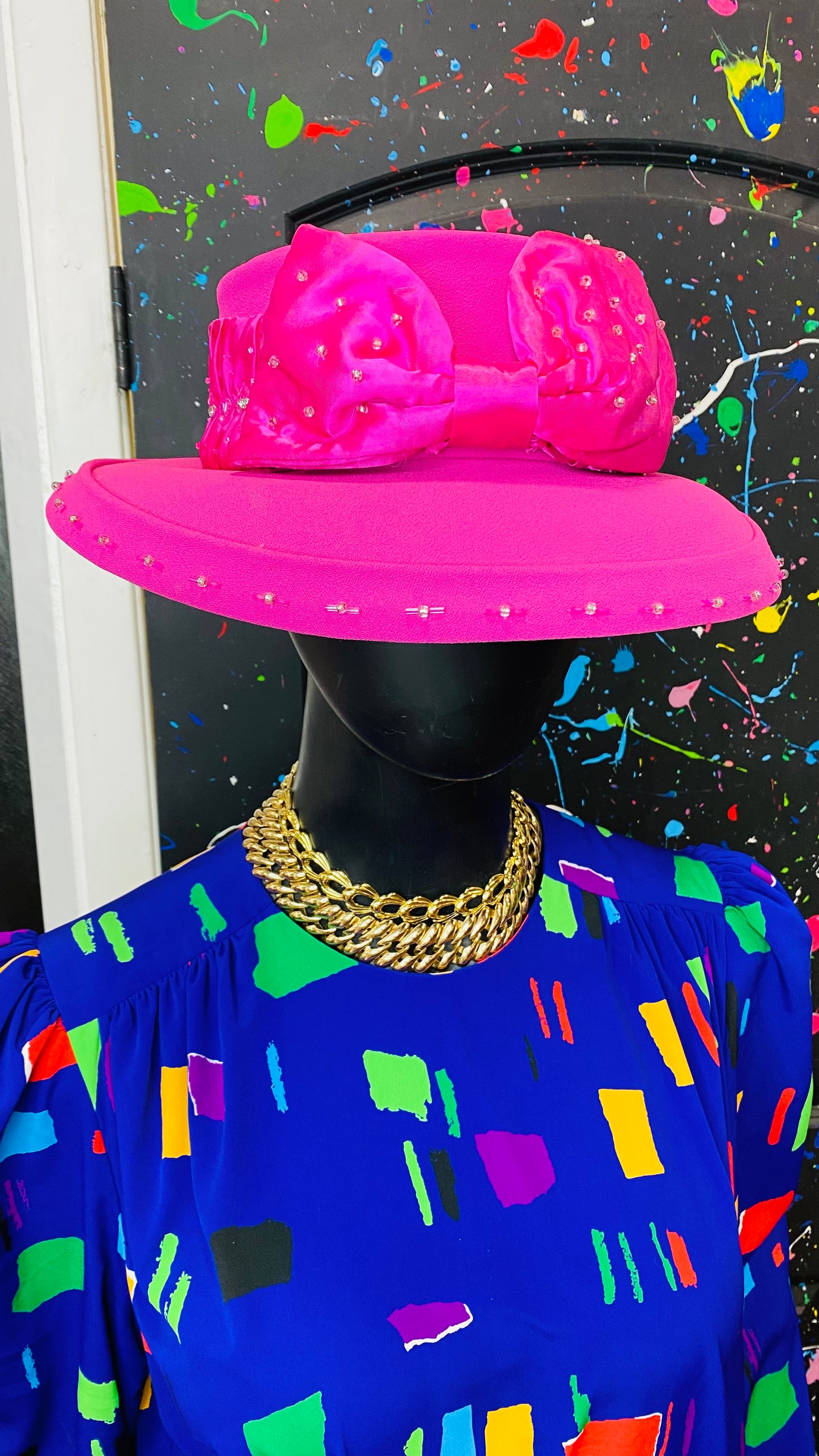 Vintage Pink & Jewel Bow Hat