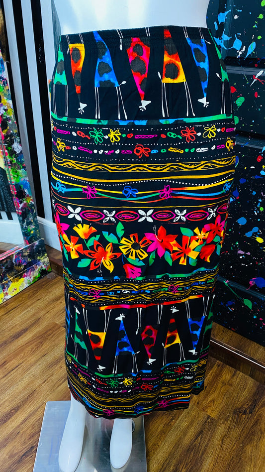 Vintage Color Block Tribal Print Skirt (22)