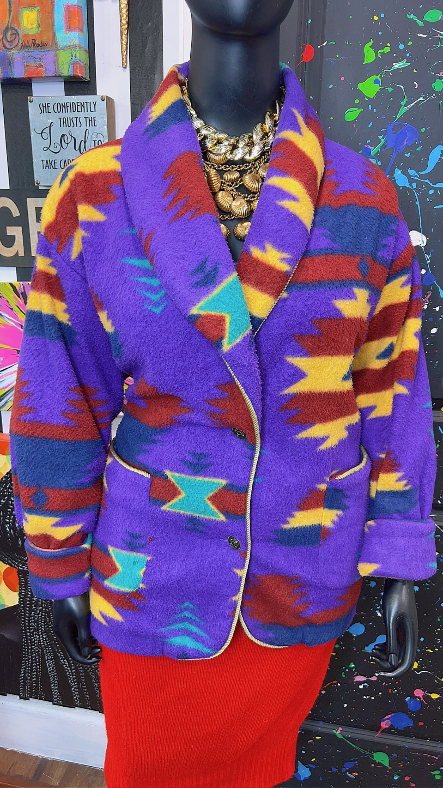 Vintage Tribal Print Puffer Blazer/Coat (20)
