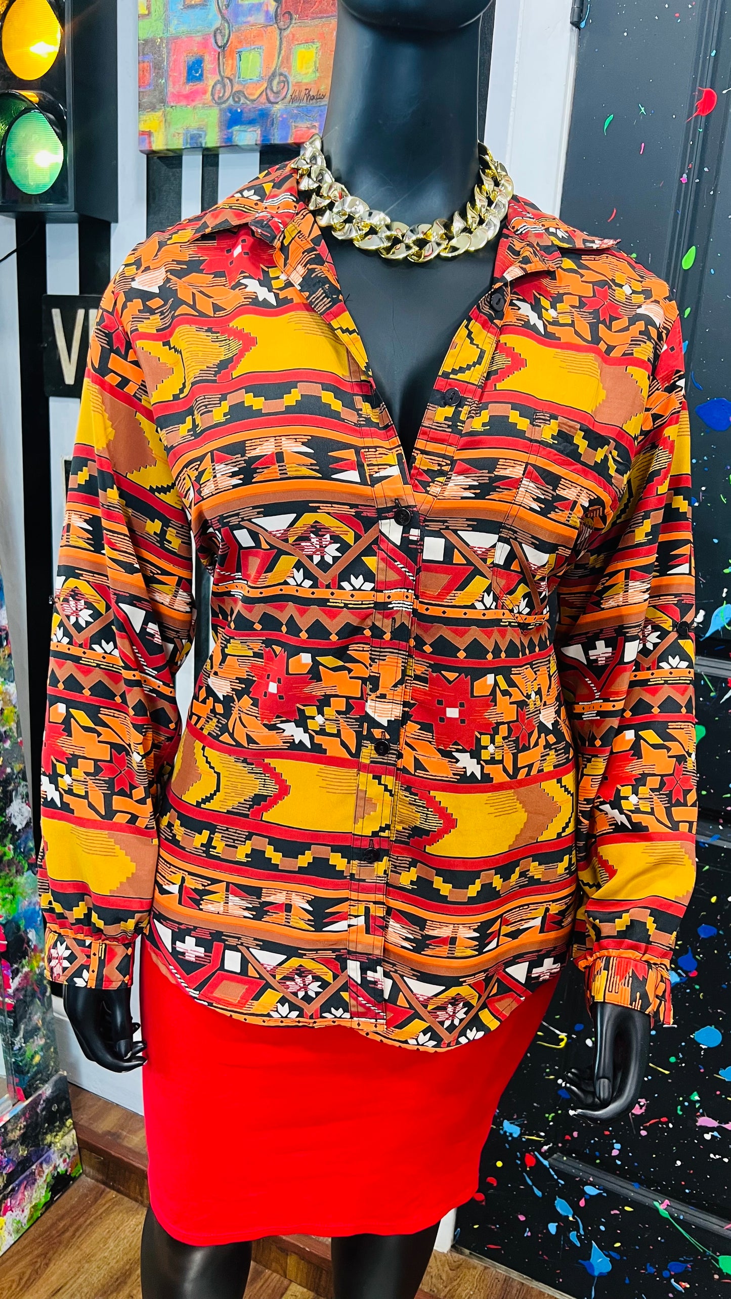 Vintage Tribal Print Blouse (18W)